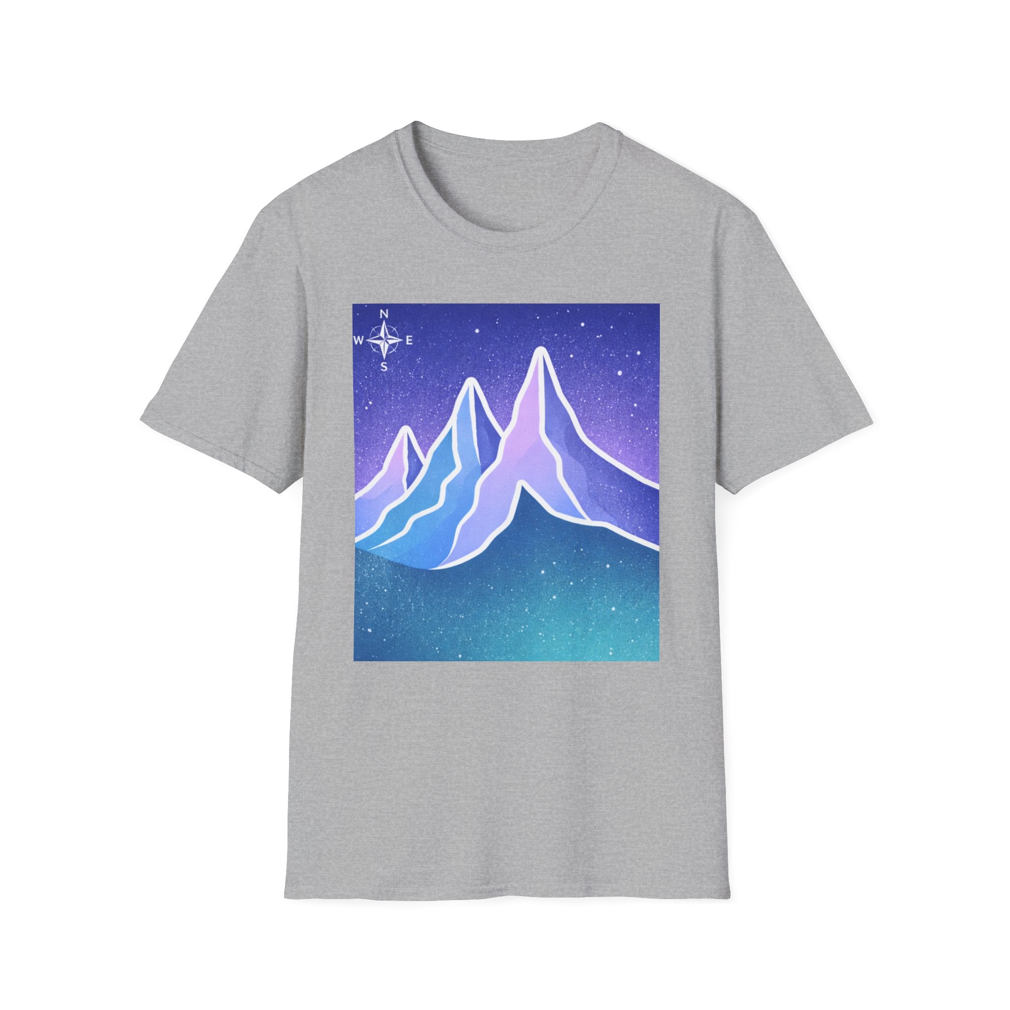Mountain Night Graphic Tee | Purple Blue Retro Starry Landscape T-Shirt