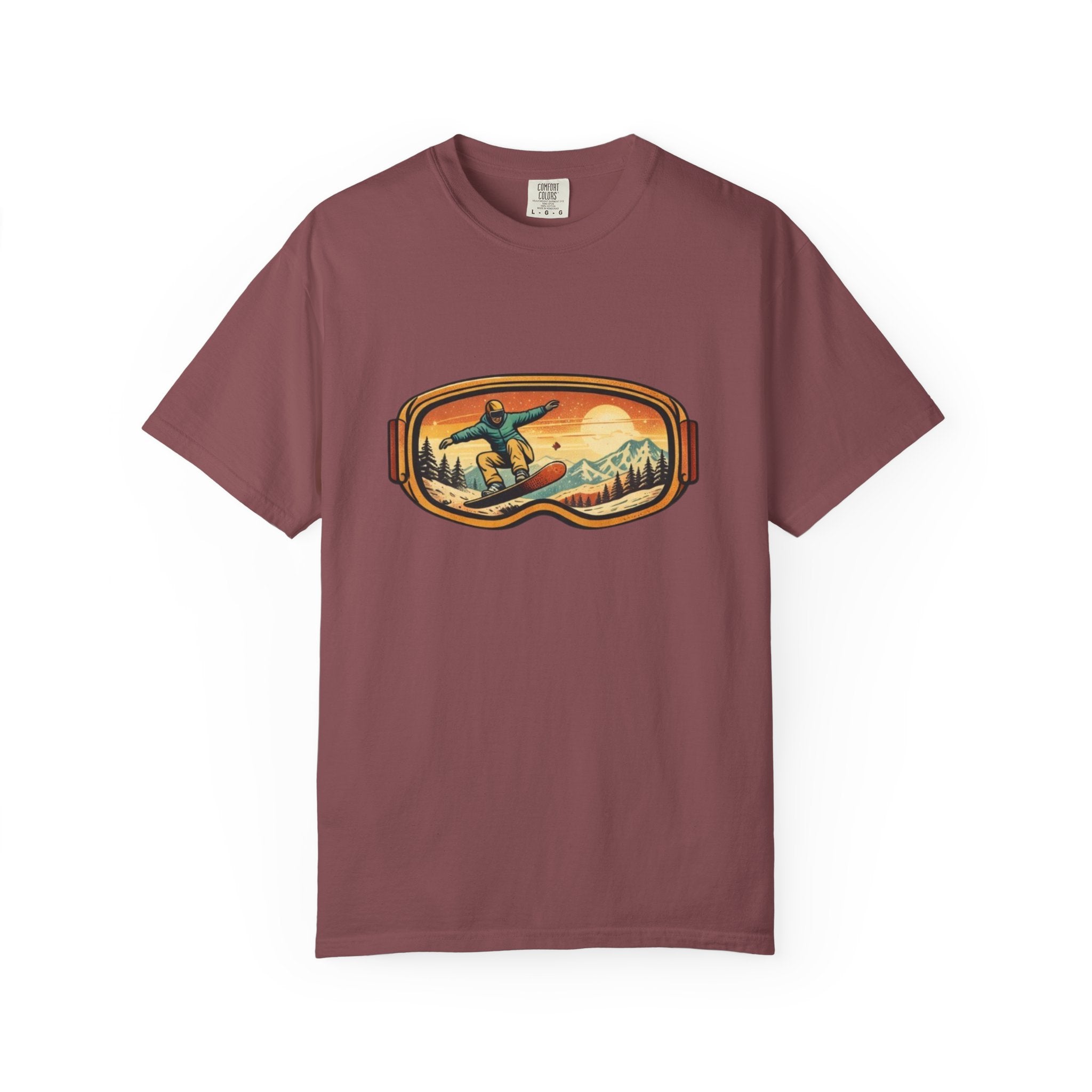 Snowboard Goggles Graphic T-Shirt | Retro Mountain Snowboarding Tee