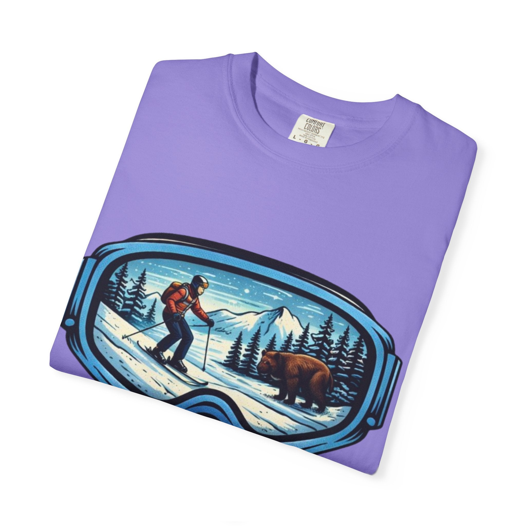 Ski Goggles Scenic T‑Shirt | Skier and Bear Mountain Winter Graphic Tee