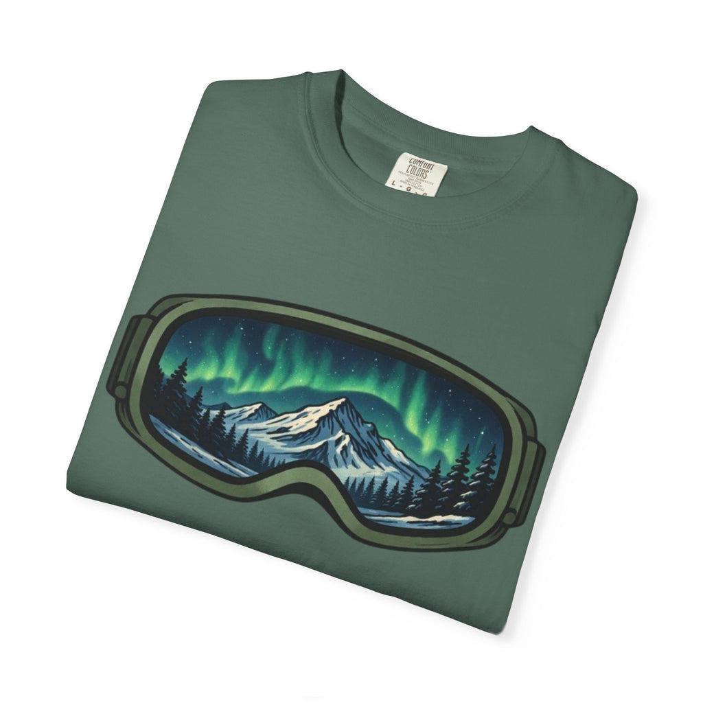 Aurora Ski Goggle T-Shirt | Mountain Night Northern Lights Graphic Tee