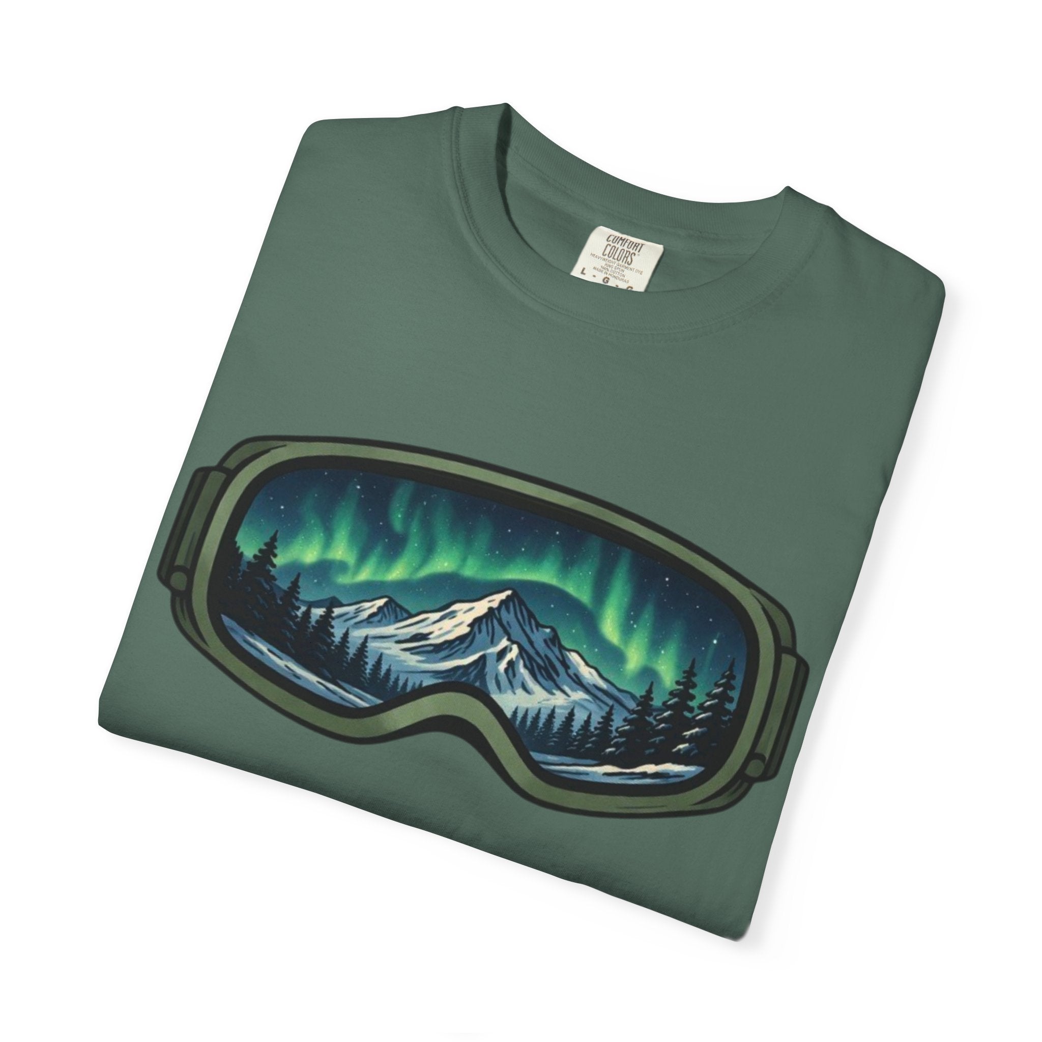 Aurora Ski Goggle T-Shirt | Mountain Night Northern Lights Graphic Tee