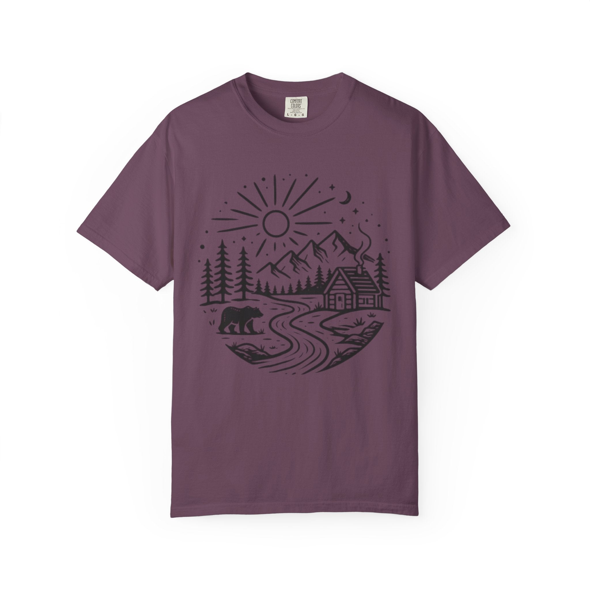 Nature Cabin T-Shirt | Scenic Mountain, River & Bear Outdoor Graphic Tee
