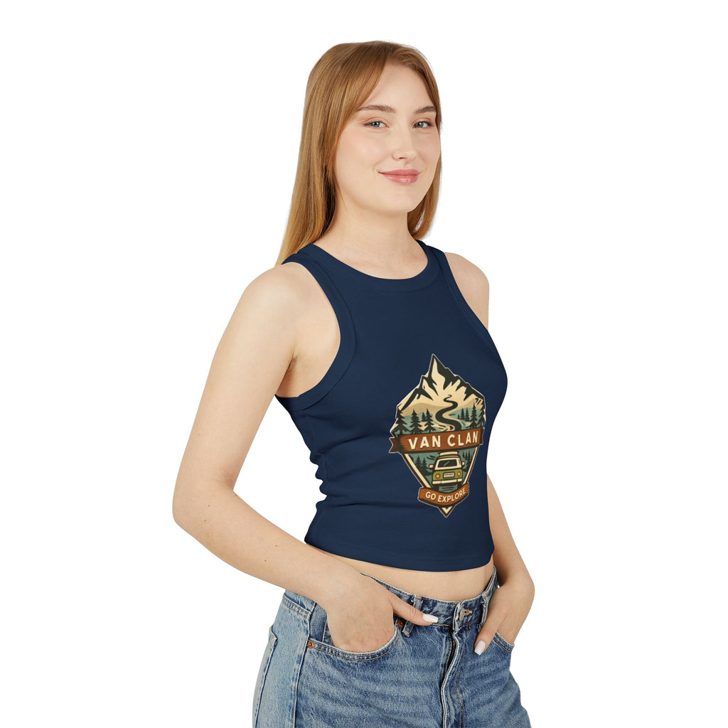 Van Clan "Go Explore" Women's Racer Tank | Adventure Van Graphic Crop Top