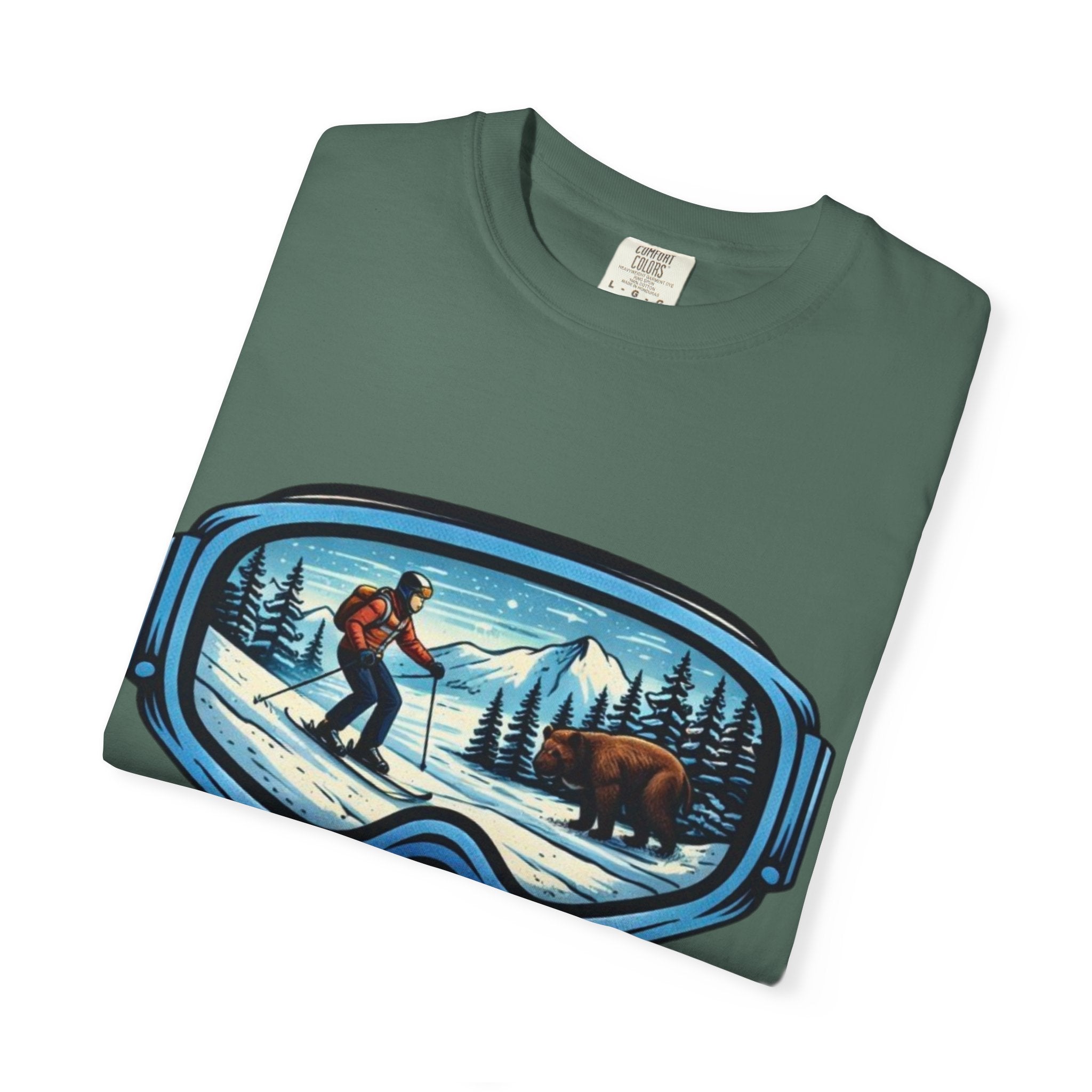 Ski Goggles Scenic T‑Shirt | Skier and Bear Mountain Winter Graphic Tee