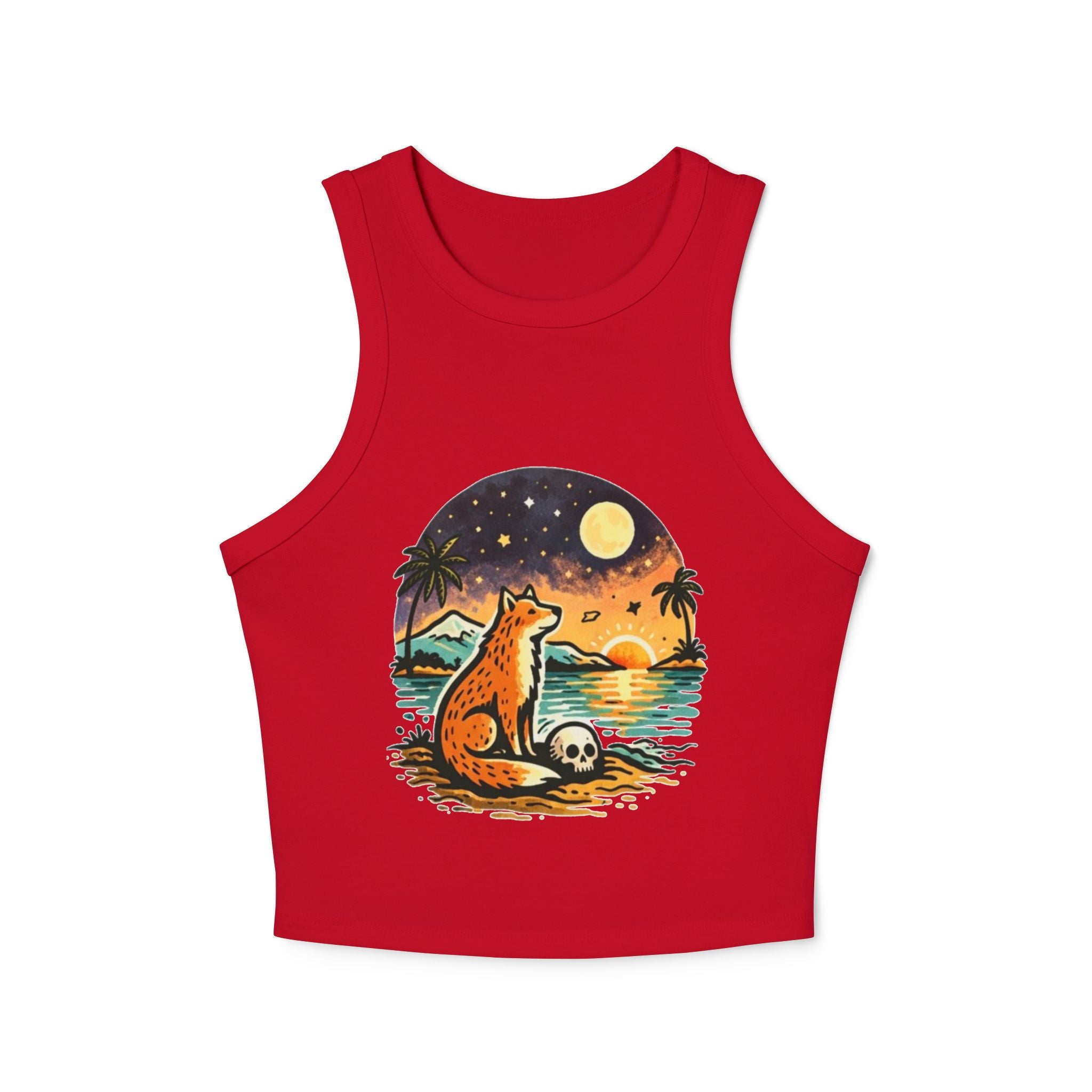 Fox Sunset Racer Tank Top | Vintage Beach Moon Graphic