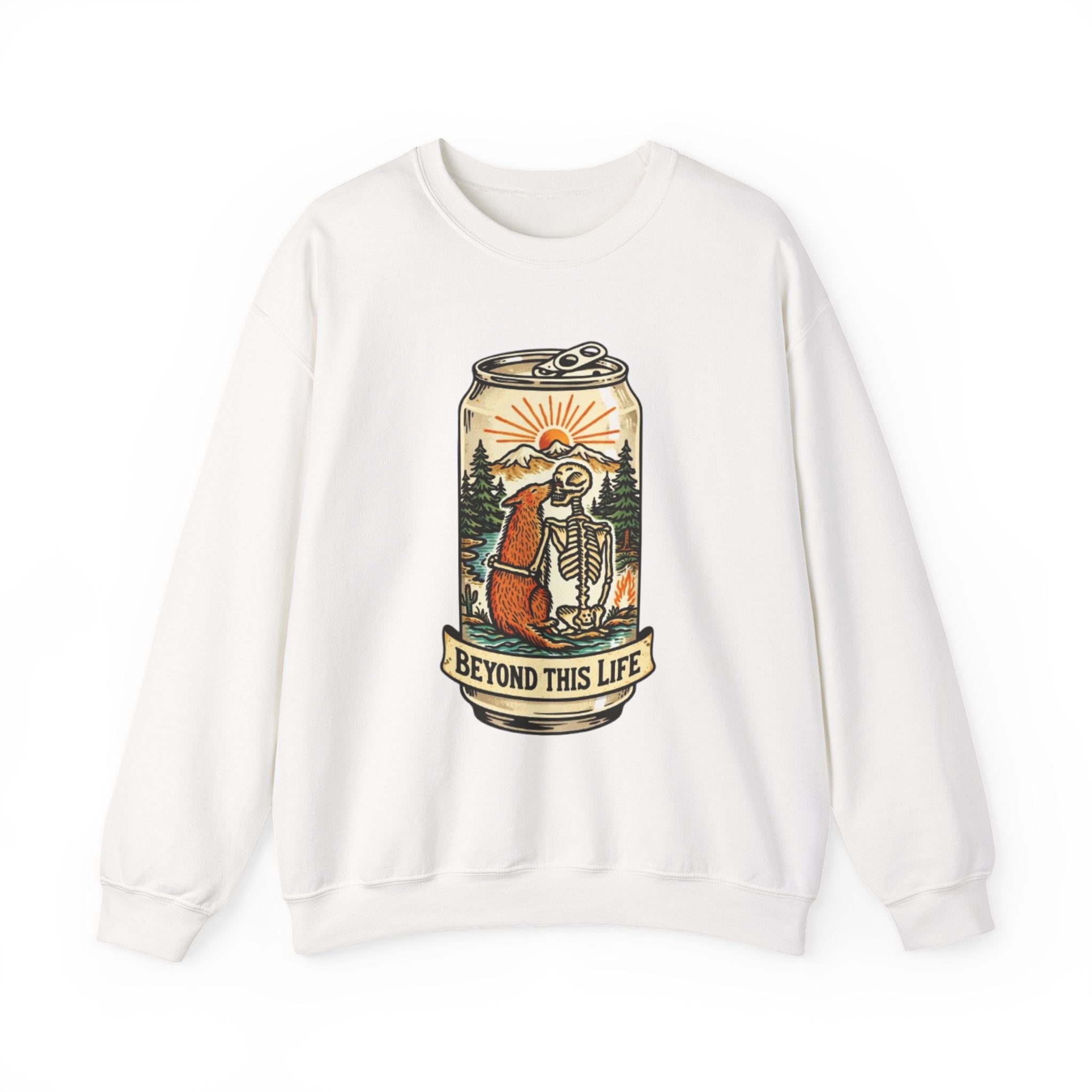 Crewneck Sweatshirt | Beyond This Life Bear & Skeleton Can Graphic