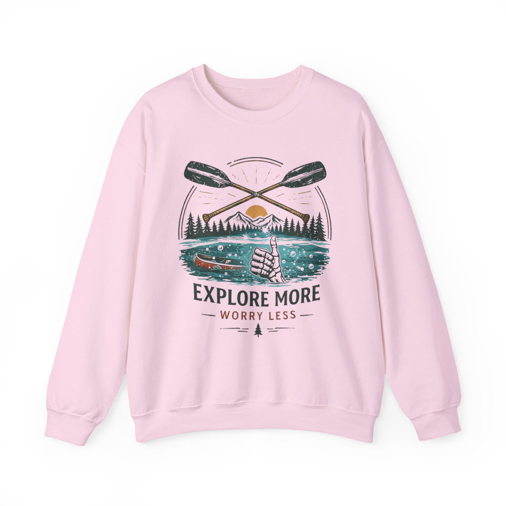 Crewneck Sweatshirt | "Explore More Worry Less" Outdoor Adventure Graphic
