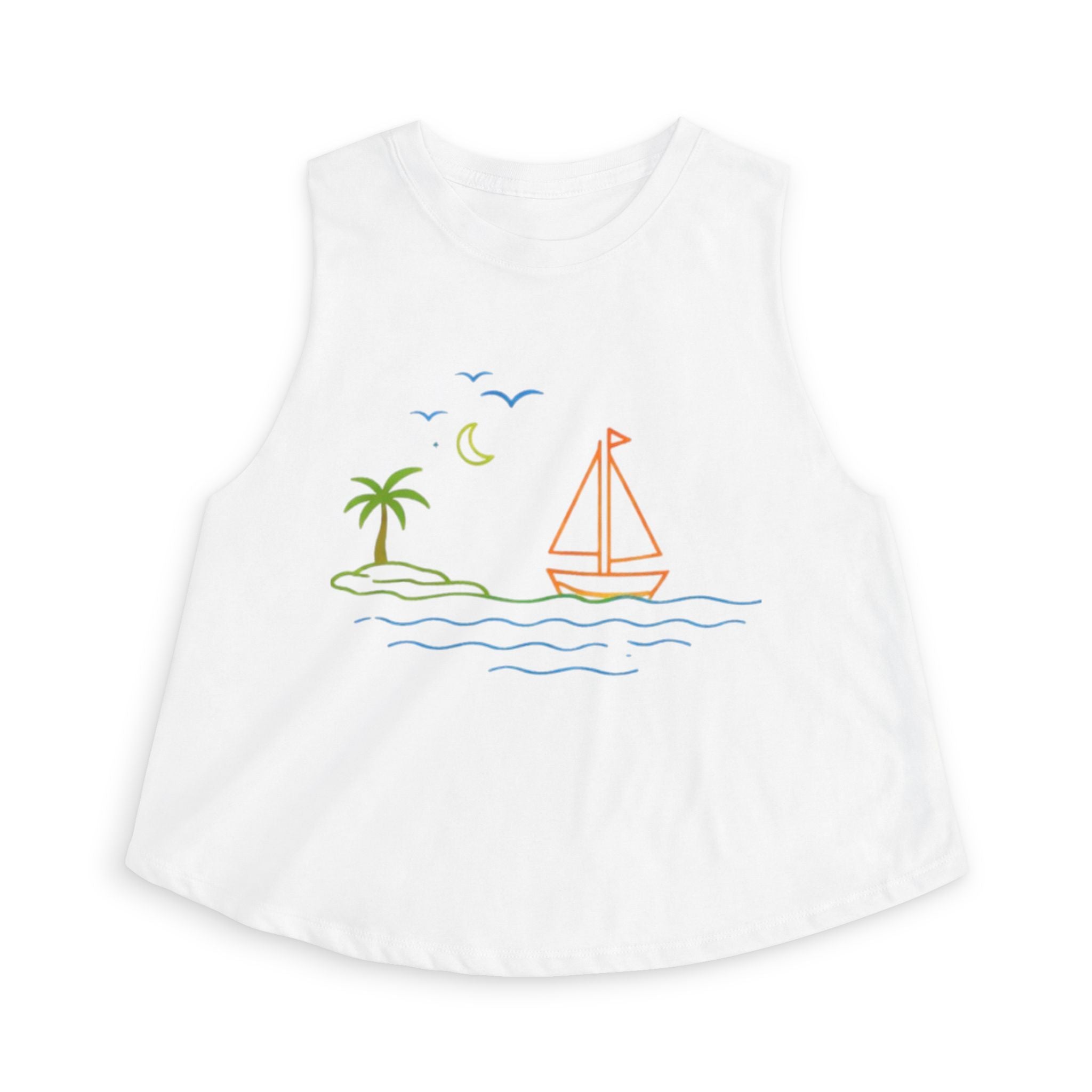 Sailboat Beach Crop Top | Minimal Line Art Summer Tank