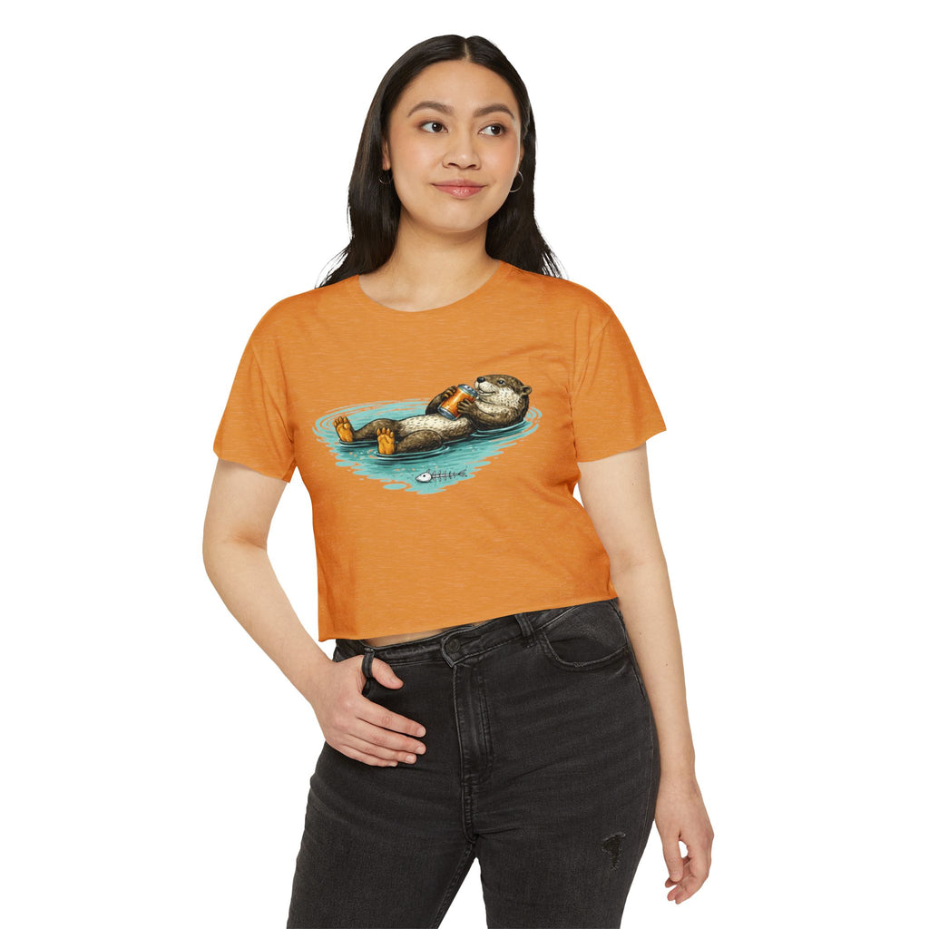 Otter with Beer Cute Festival Crop Top | Floating Otter Design