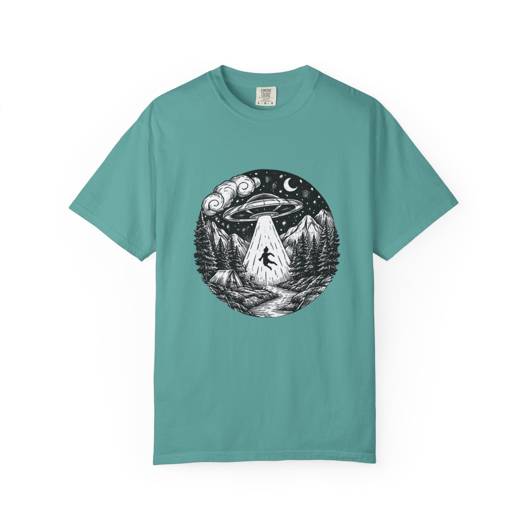 Alien Abduction Forest T-Shirt | Retro UFO Nature Graphic Tee