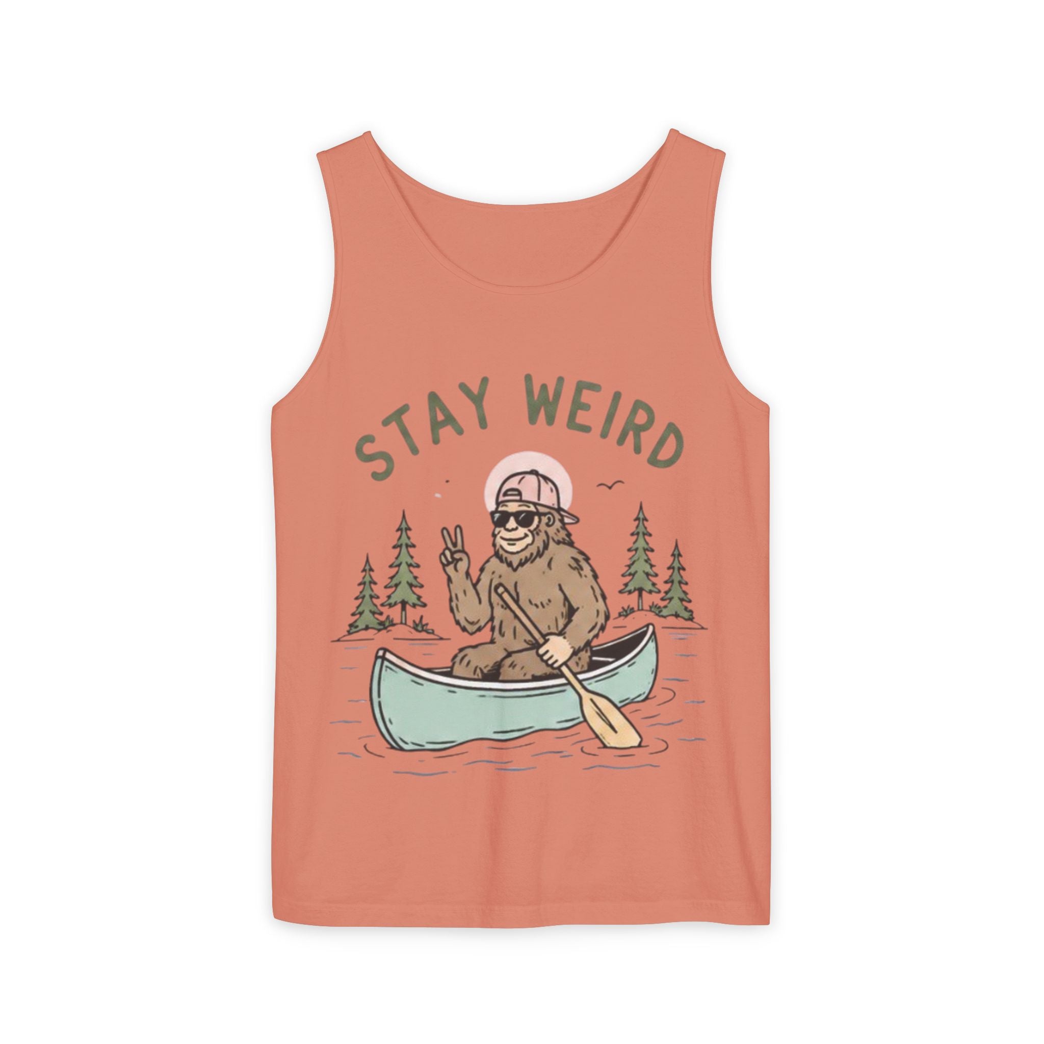 Stay Weird Bigfoot Tank Top | Funny Sasquatch Canoe Graphic Tank