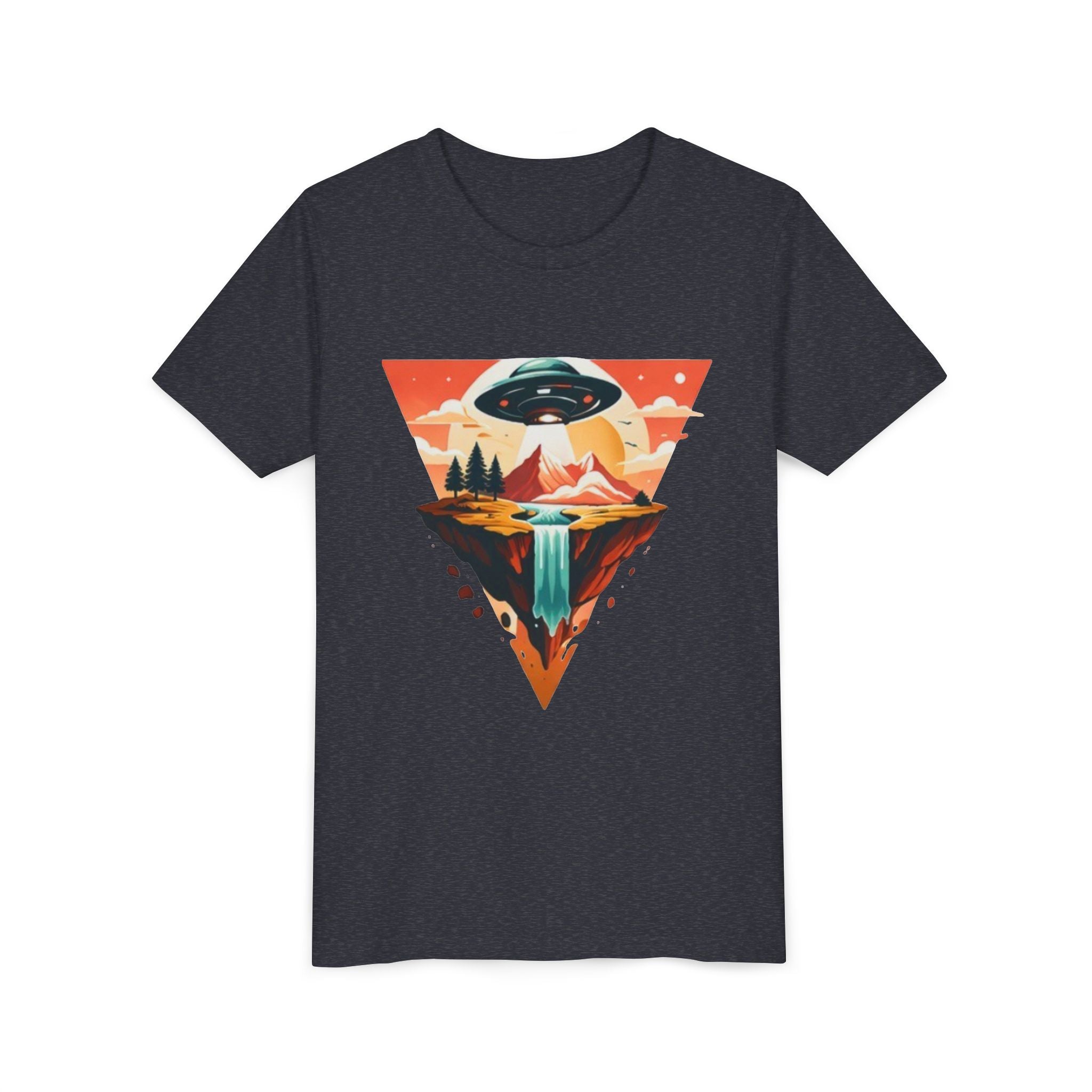 Youth Tee | UFO Mountain Landscape Graphic Tee | Alien Abduction Adventure
