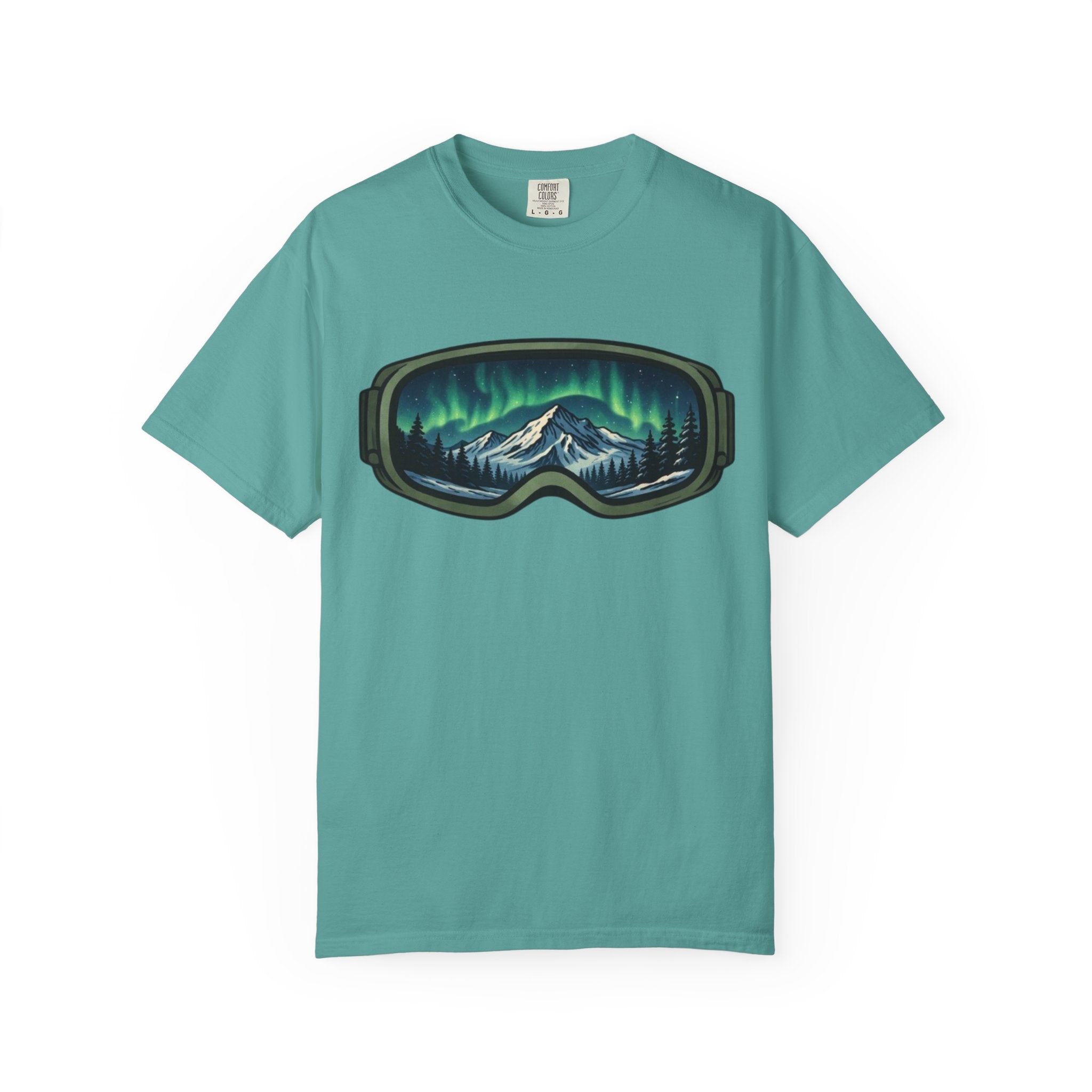 Aurora Ski Goggle T-Shirt | Mountain Night Northern Lights Graphic Tee