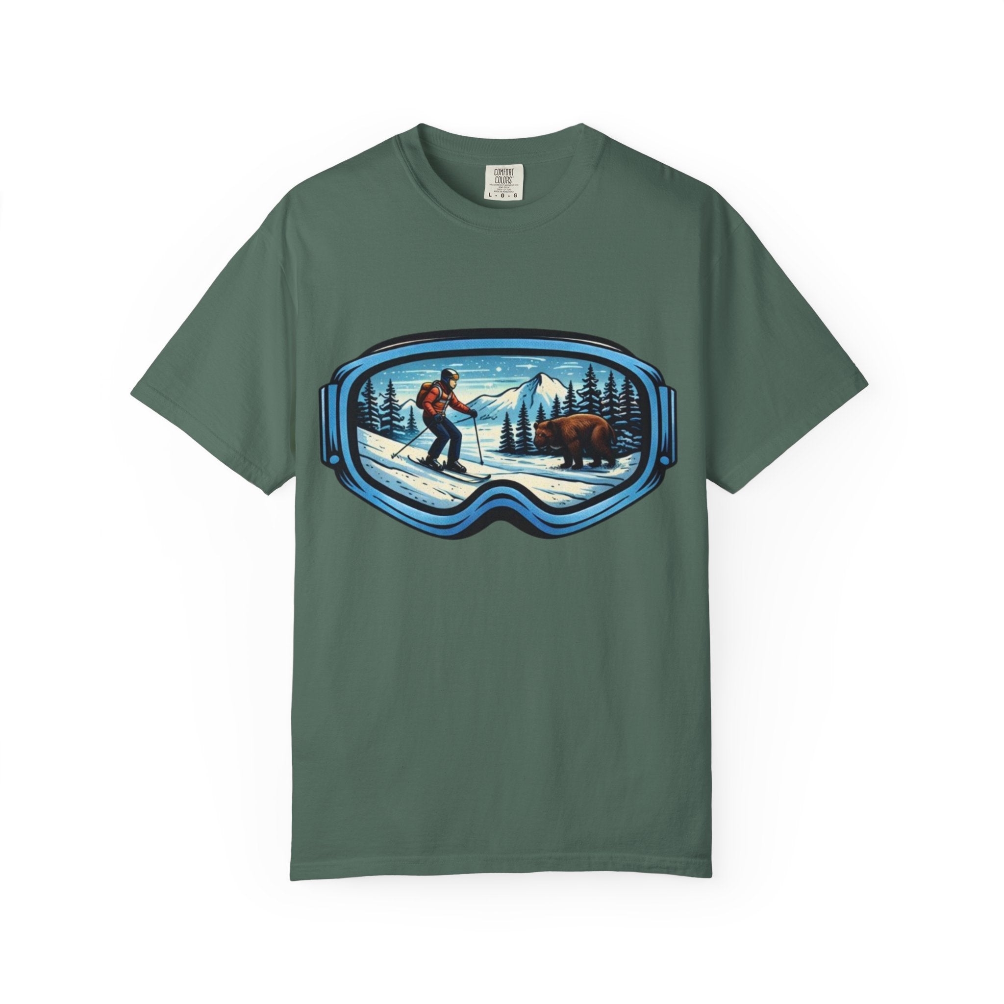 Ski Goggles Scenic T‑Shirt | Skier and Bear Mountain Winter Graphic Tee