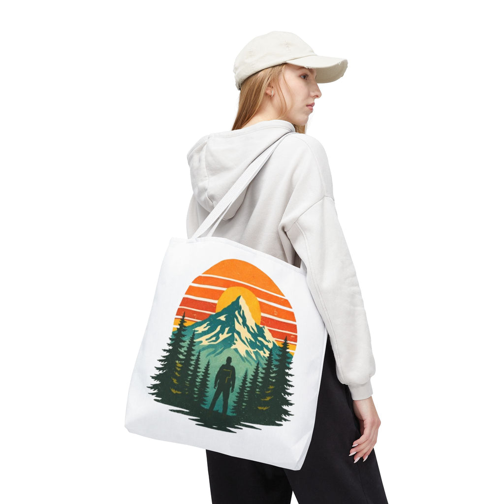 Retro Hiking Mountainscape Sunset Tote Bag