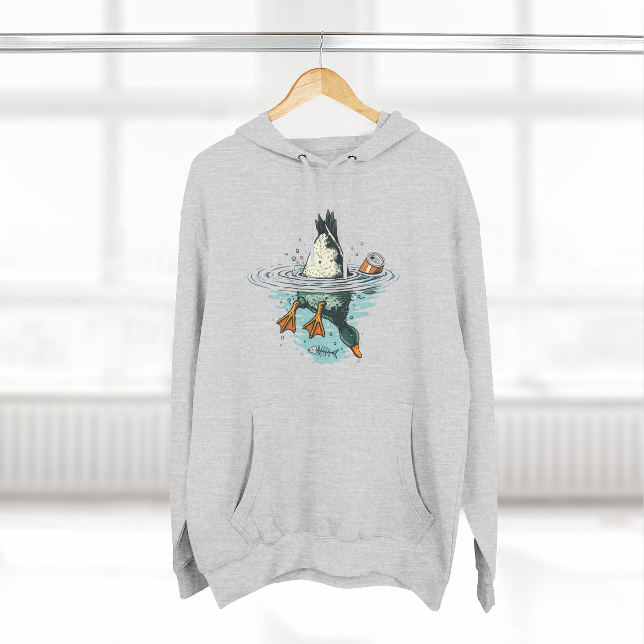 Bottoms Up Duck Fleece Hoodie | Beer Can Graphic Three Panel Pullover