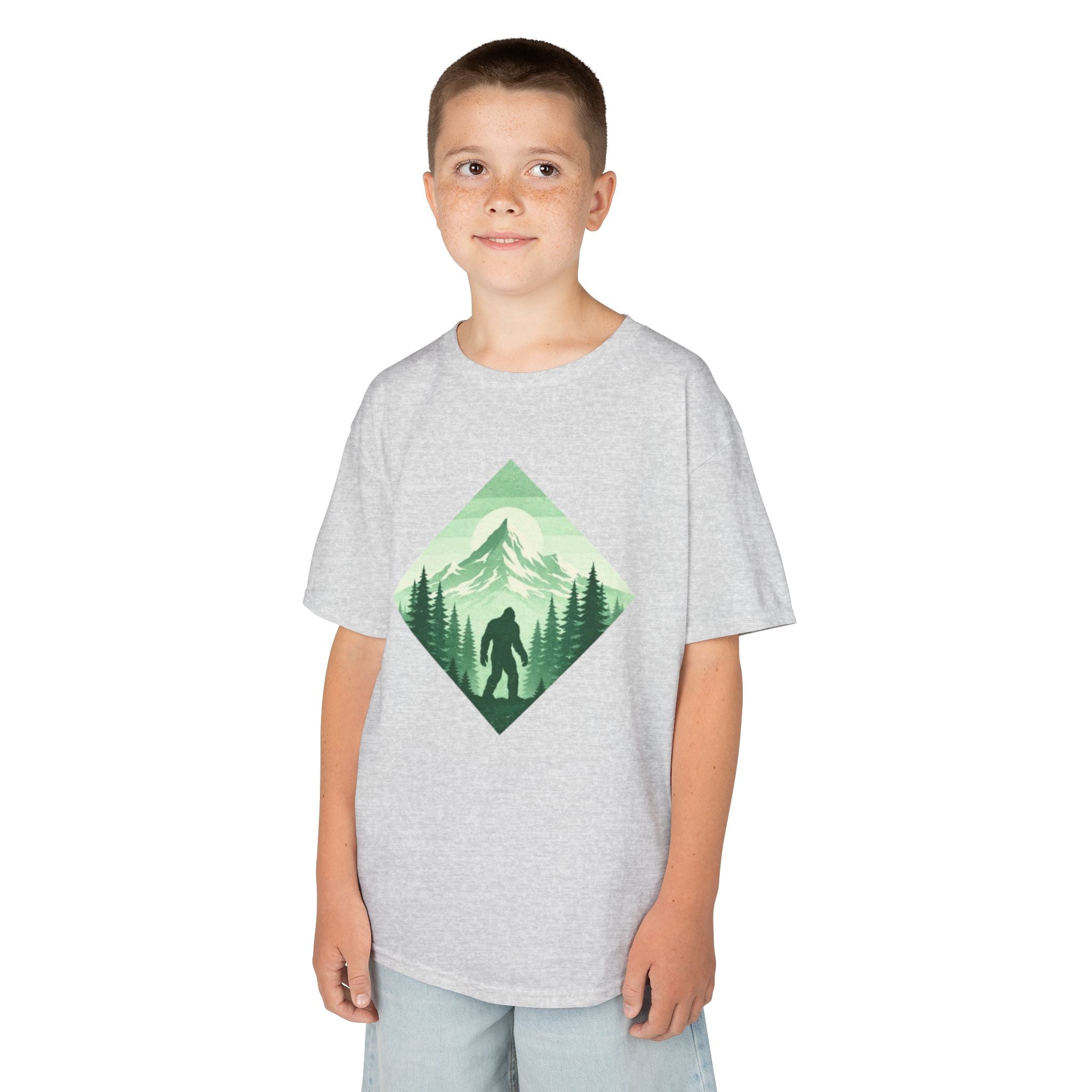 Kids Tee | Green Mountain Bigfoot Silhouette Nature Graphic