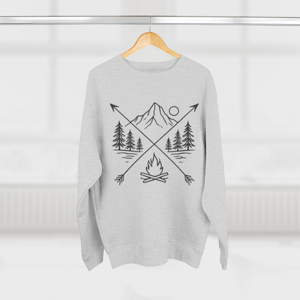 Outdoor Adventure Sweatshirt | Mountain, Trees & Campfire Graphic Crewneck