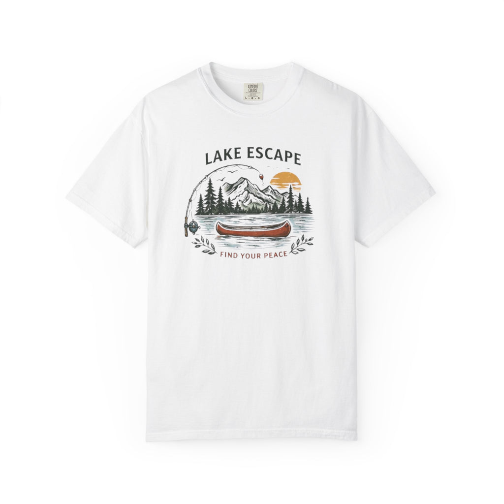 Lake Escape T-Shirt | Canoe Nature Graphic "Find Your Peace" Tee