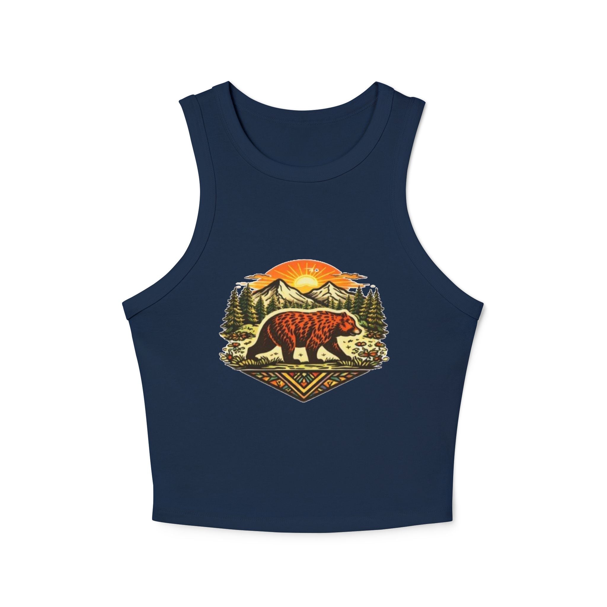Bear Sunrise Racer Tank Top | Womens Graphic Nature Crop Tank