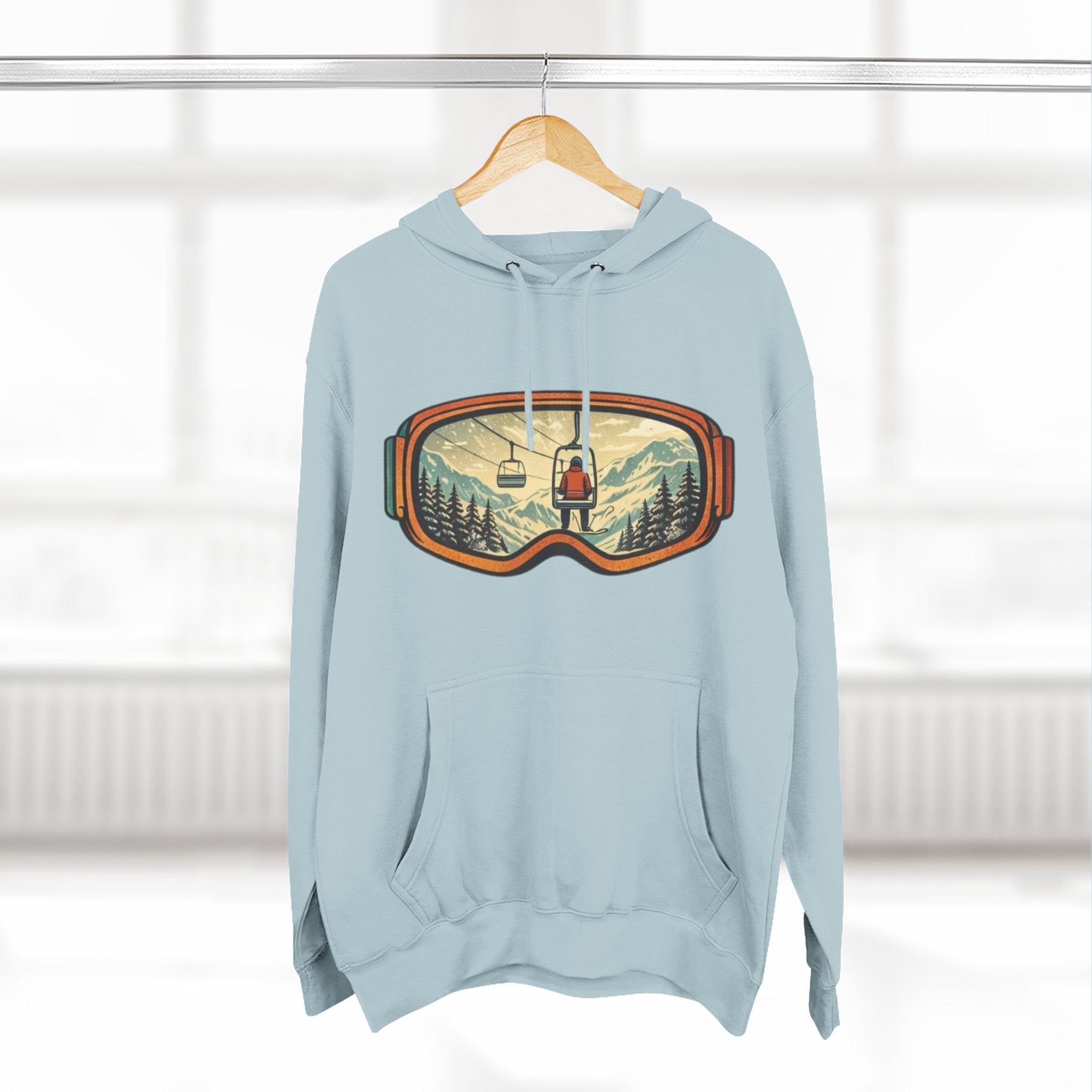 Ski Goggles Graphic Hoodie | Mountain Lift Scene Pullover