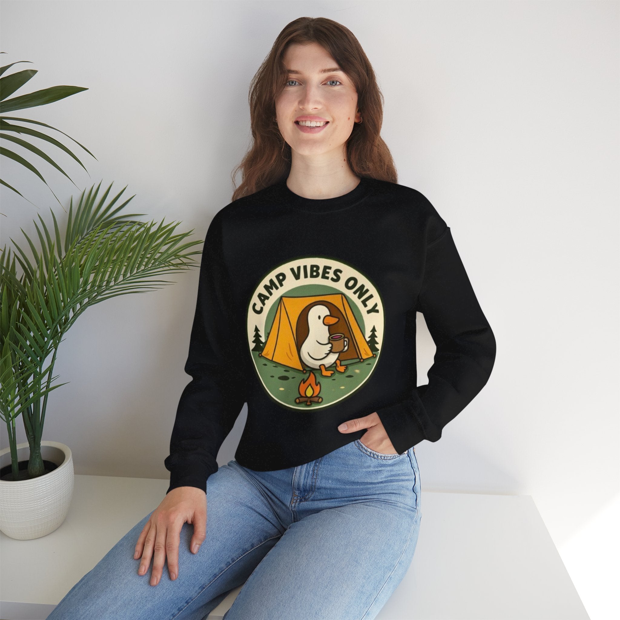 Camp Vibes Crewneck Sweatshirt | Cozy Camping Duck Graphic