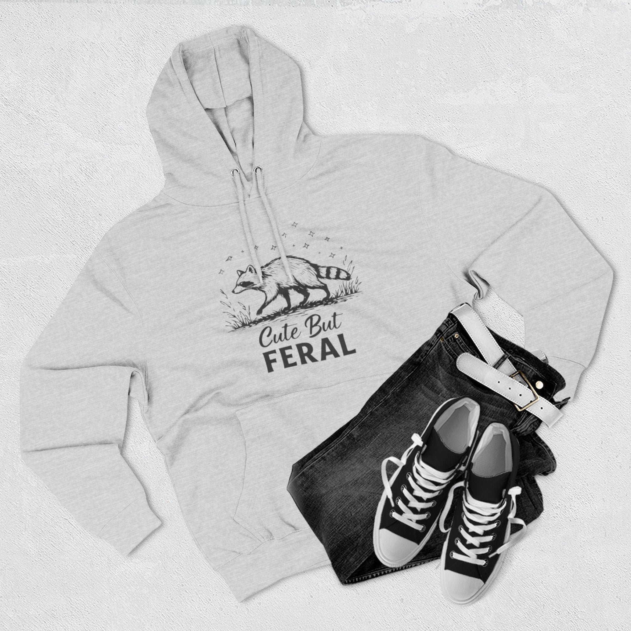 Cute But Feral Hoodie | Raccoon Illustration Graphic Pullover