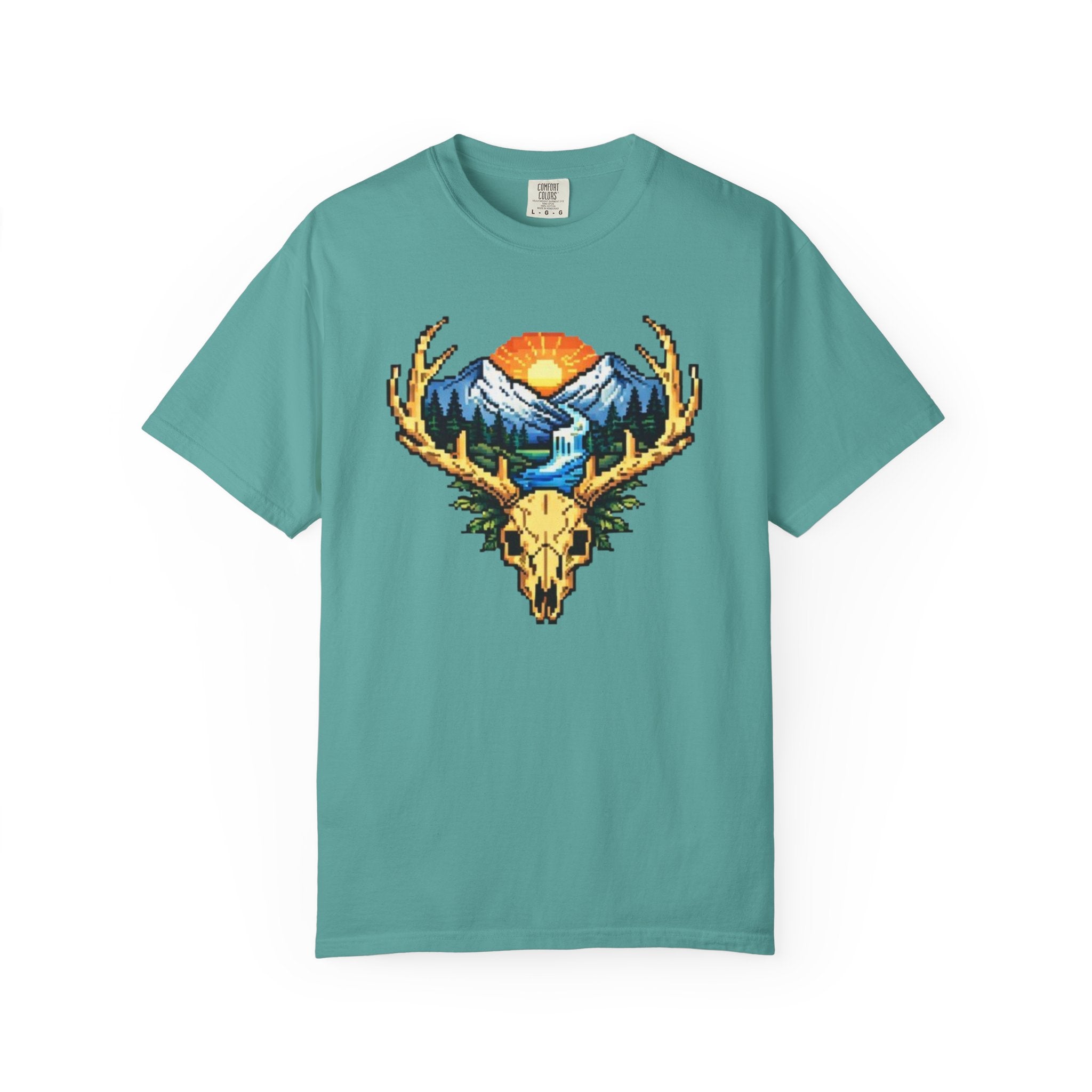 Pixel Art Deer Skull Mountain T-Shirt