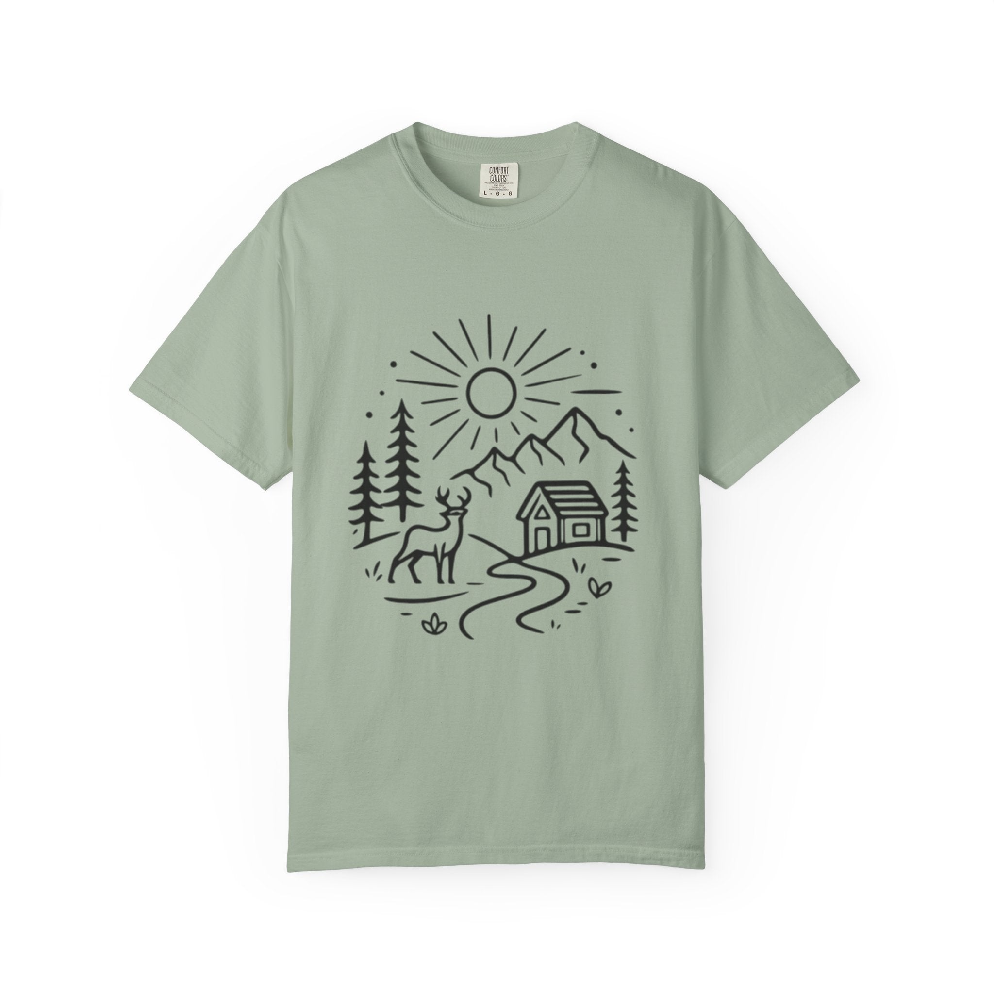 Mountain Deer Line Art Camping T-Shirt