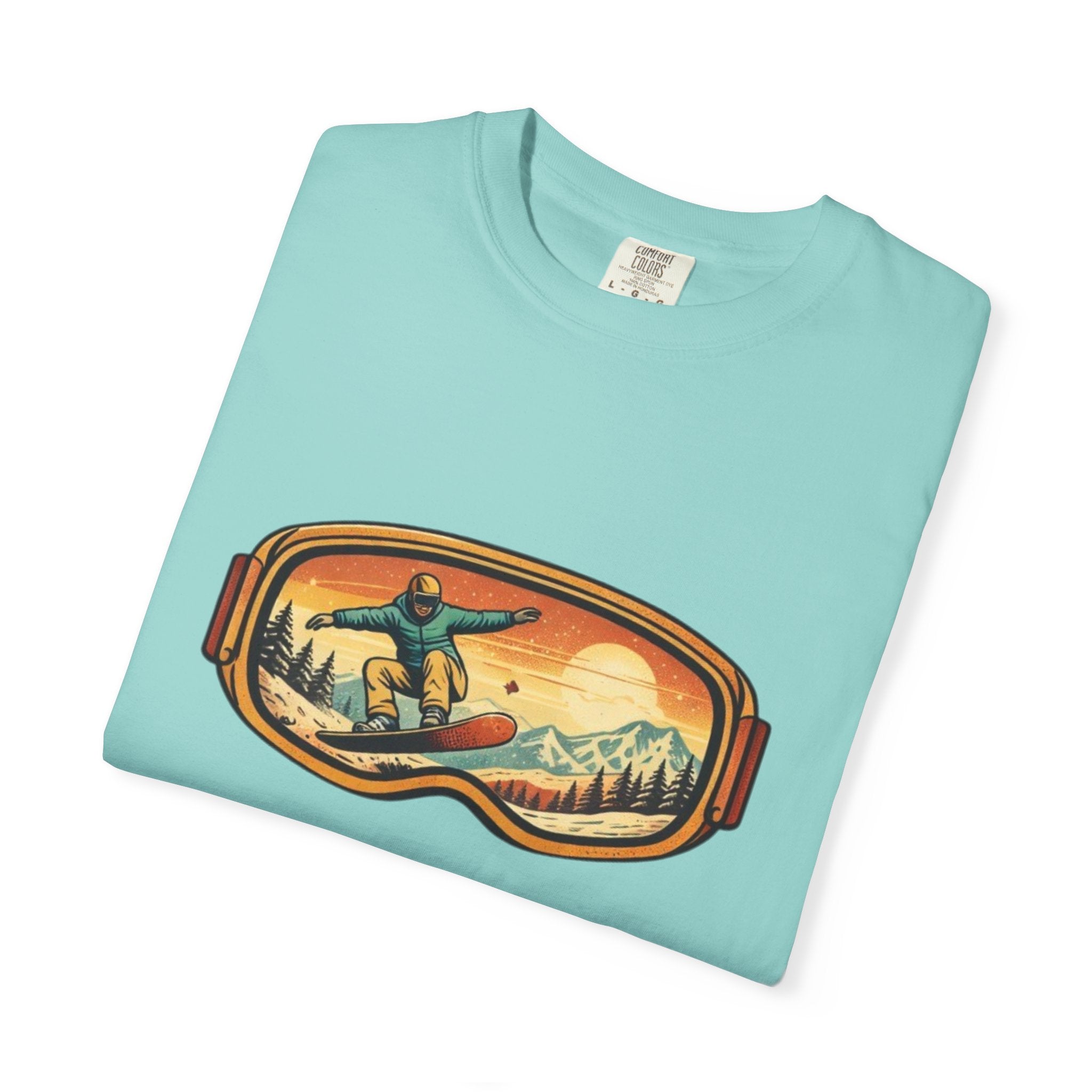Snowboard Goggles Graphic T-Shirt | Retro Mountain Snowboarding Tee