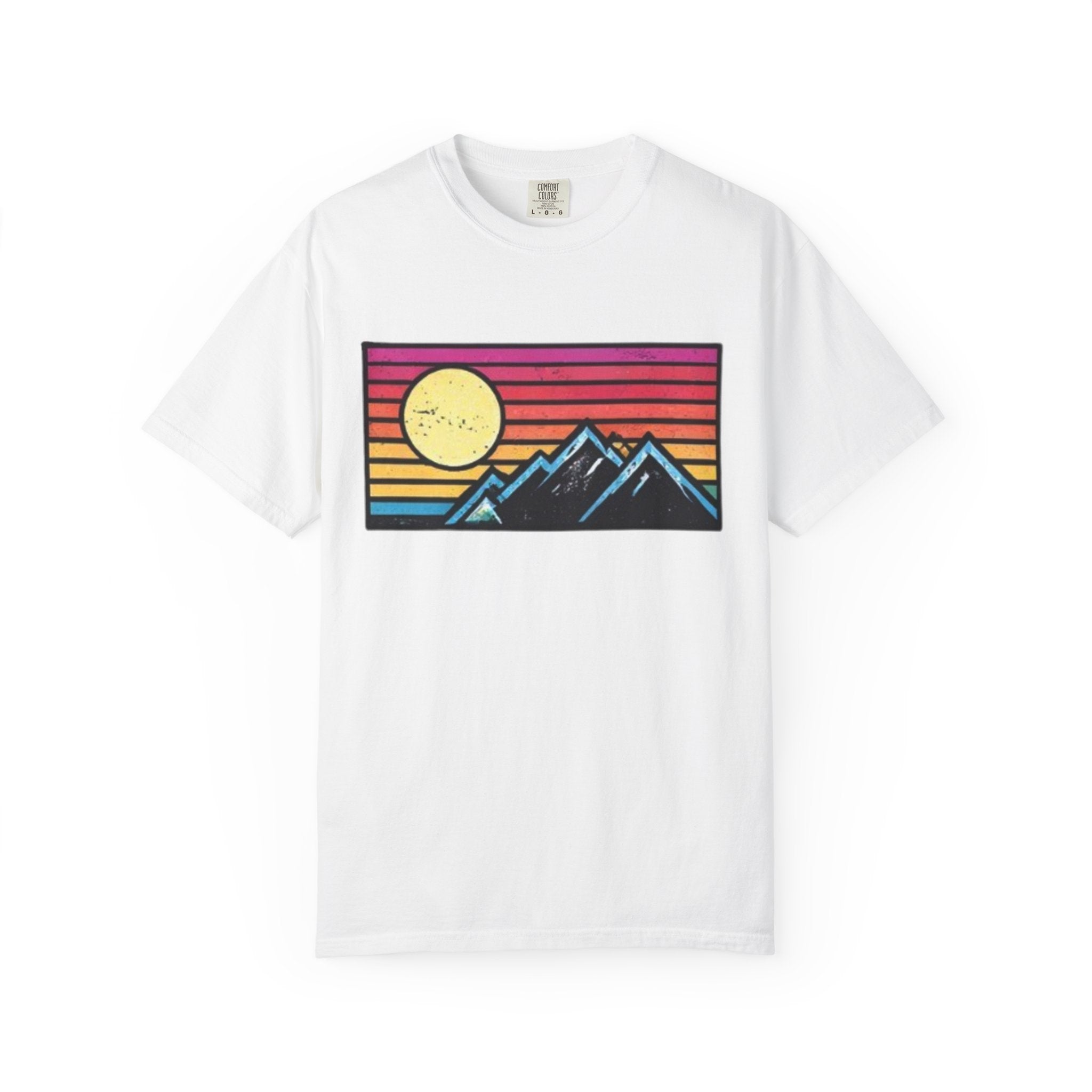 Retro Sunset Mountains T-Shirt | Vintage Striped Landscape