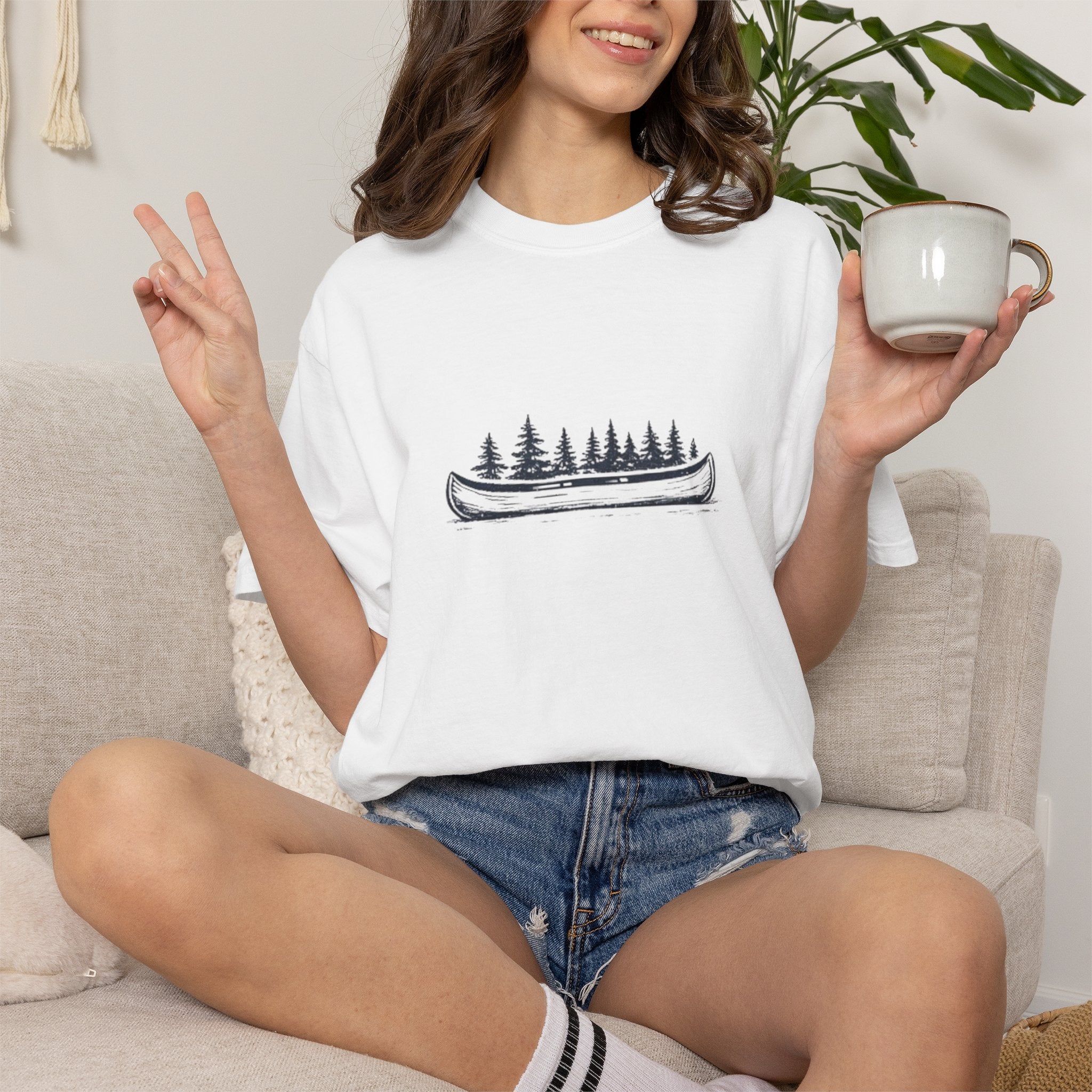 Canoe & Pines T-Shirt | Minimal Outdoor Adventure Graphic Tee