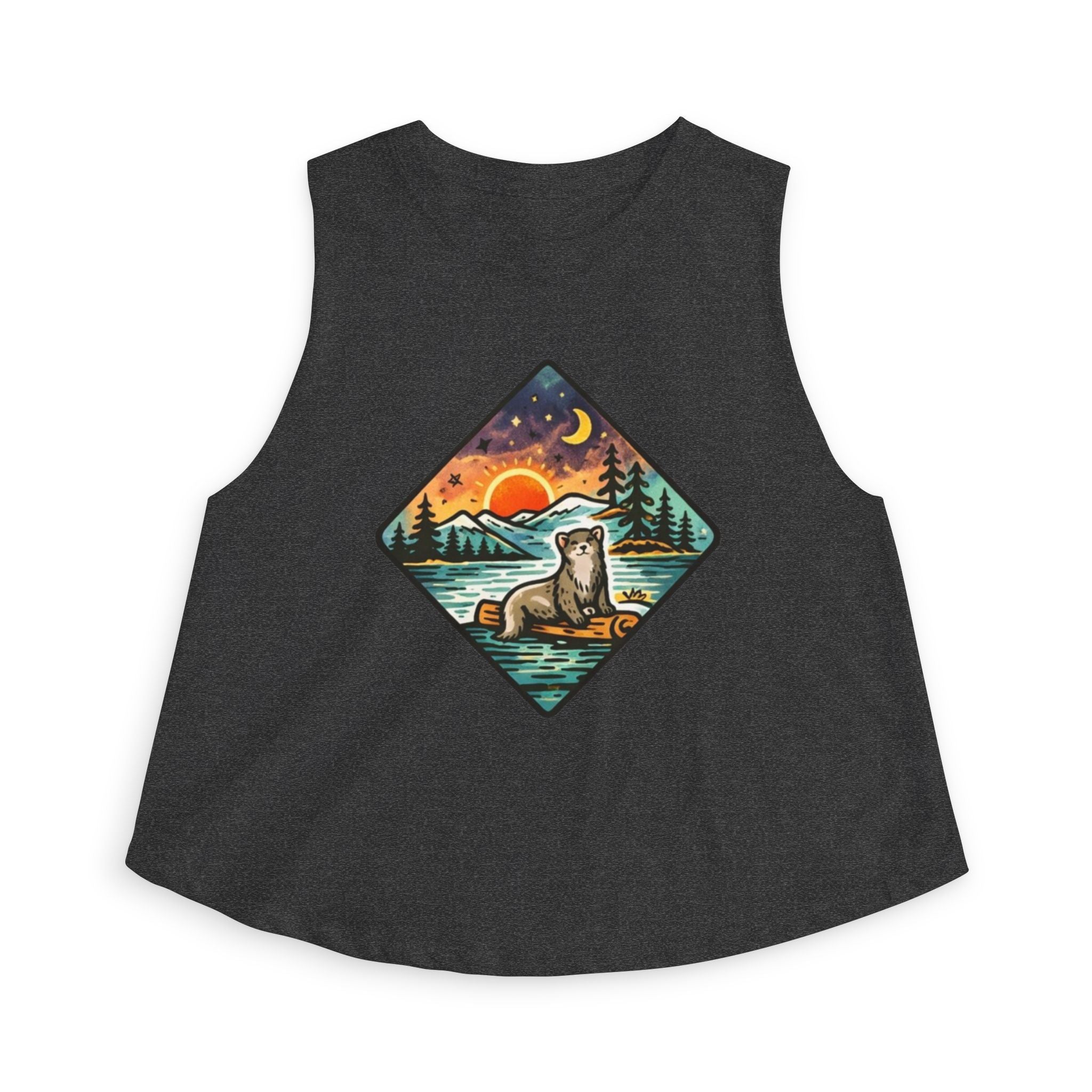Retro Otter Sunset Galaxy Crop Top | Mountainscape Graphic