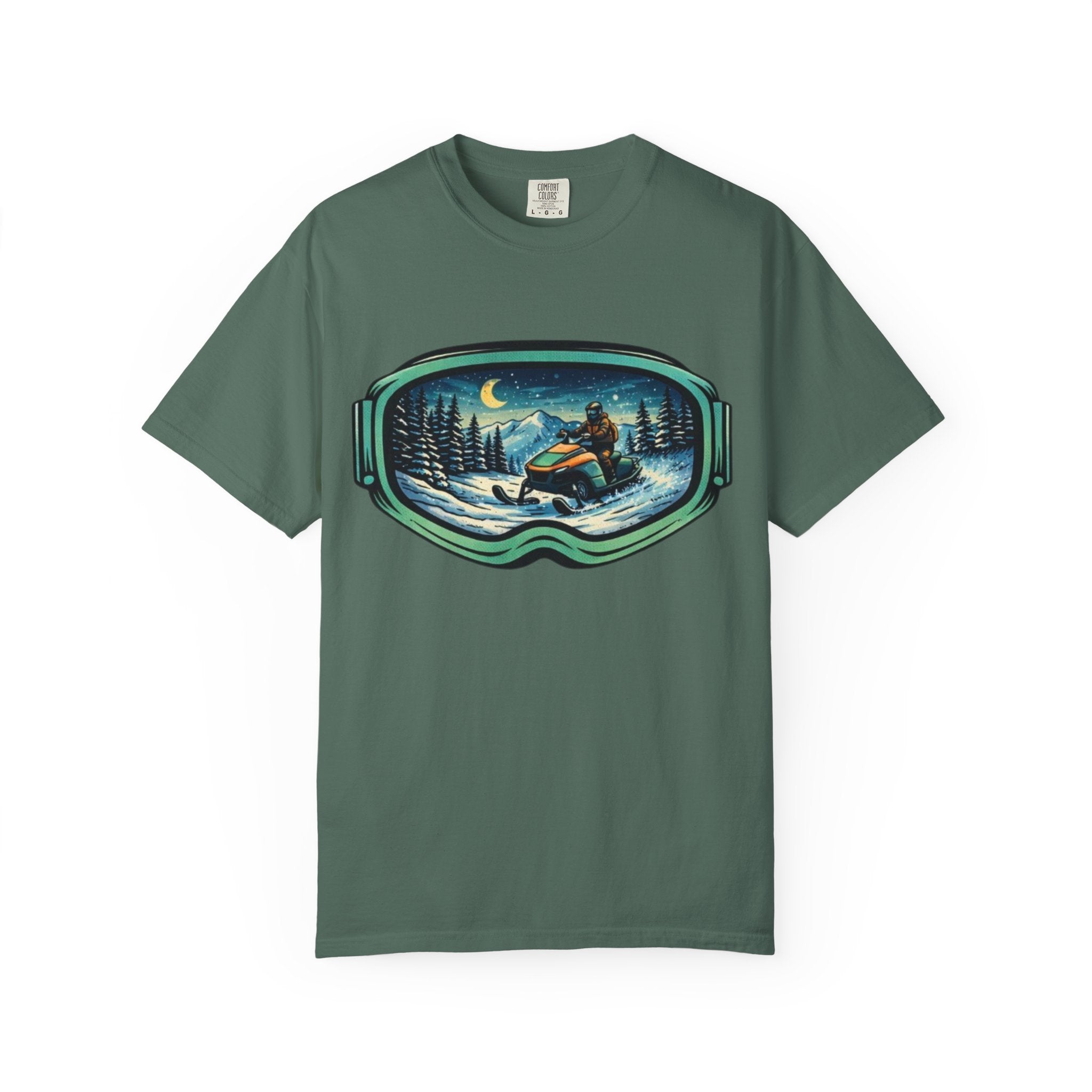 Snowmobile Goggles Graphic T-Shirt | Night Ride Winter Scene