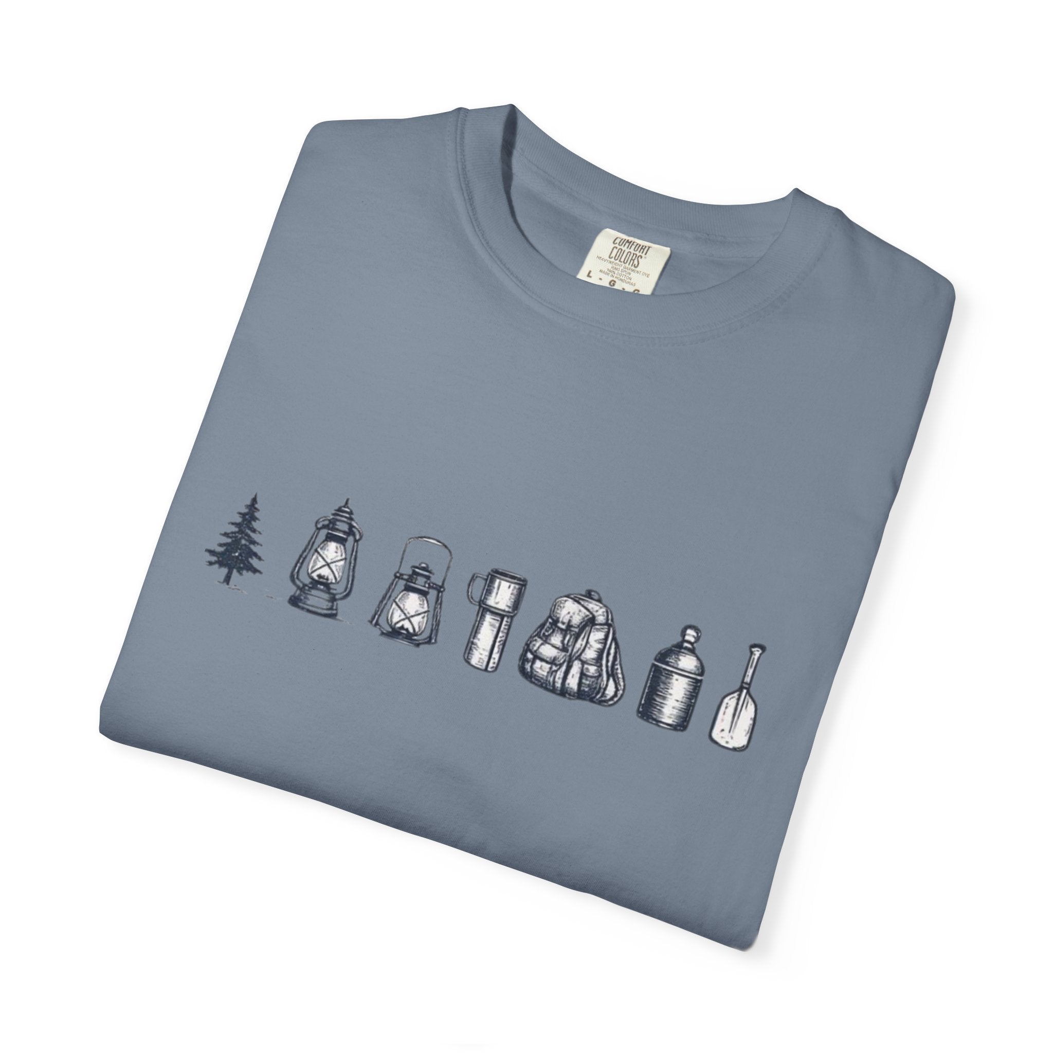 Camping Icons T-Shirt | Minimal Outdoor Gear Line Art Tee