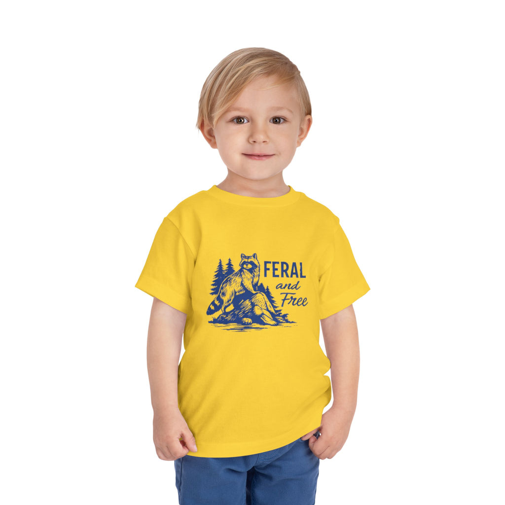 Toddler Tee | "Feral and Free" Raccoon Forest Graphic