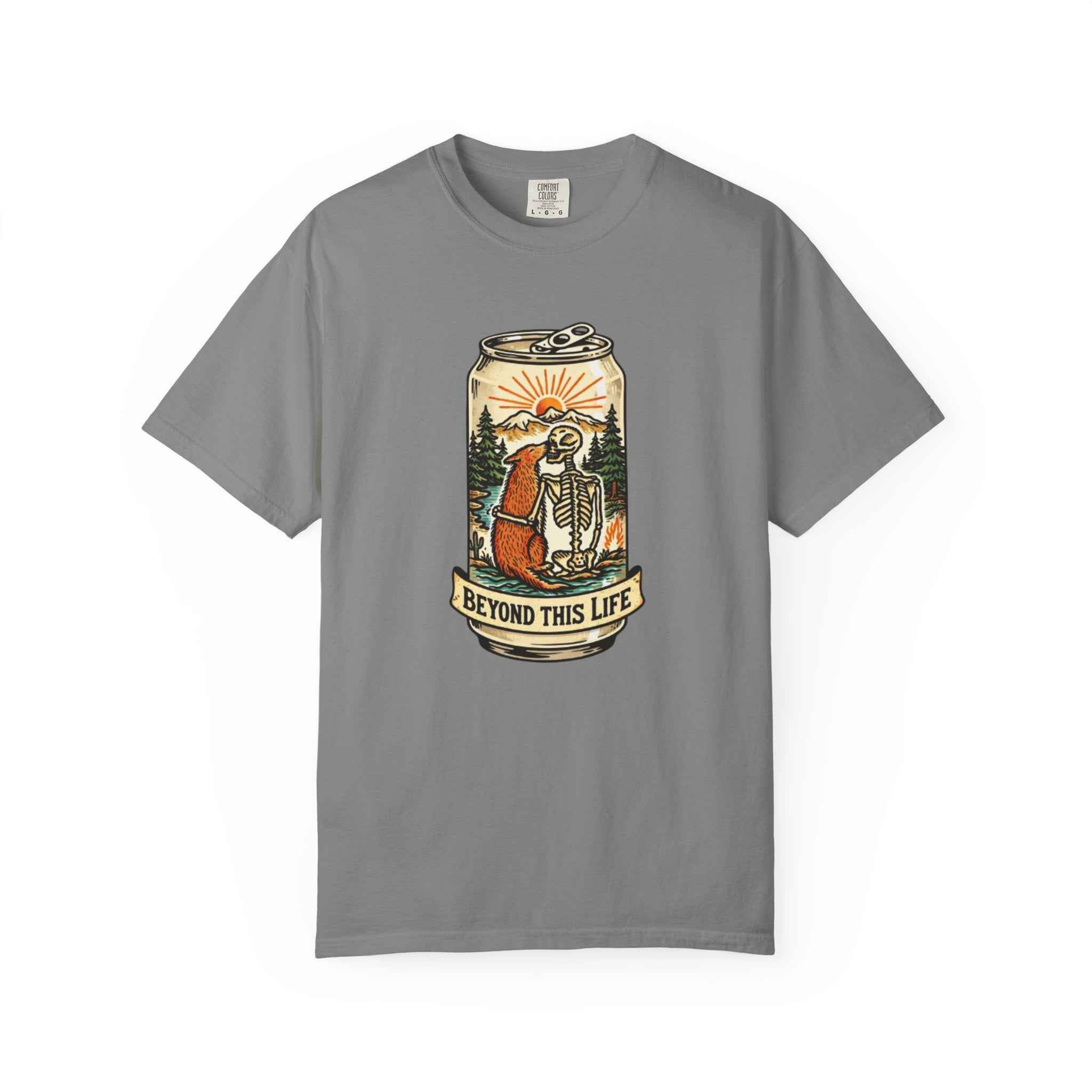 Beyond This Life T-Shirt | Vintage Skull & Can Graphic Tee