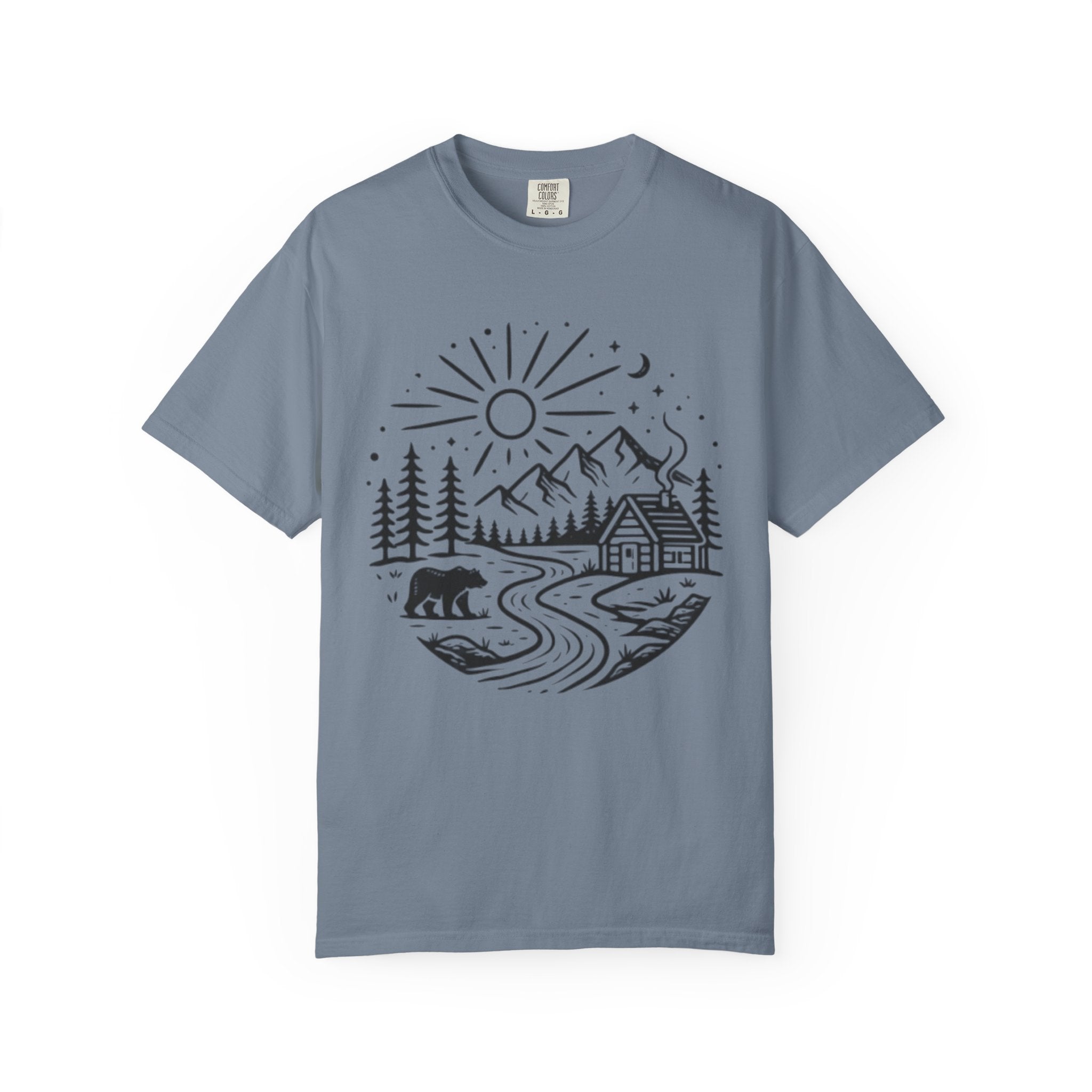 Nature Cabin T-Shirt | Scenic Mountain, River & Bear Outdoor Graphic Tee