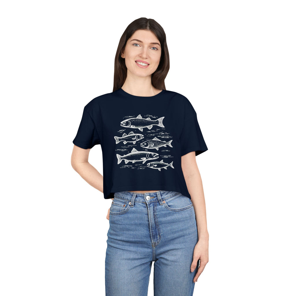 Crop Tee - Vintage Fish Illustration Womens Cropped Tee