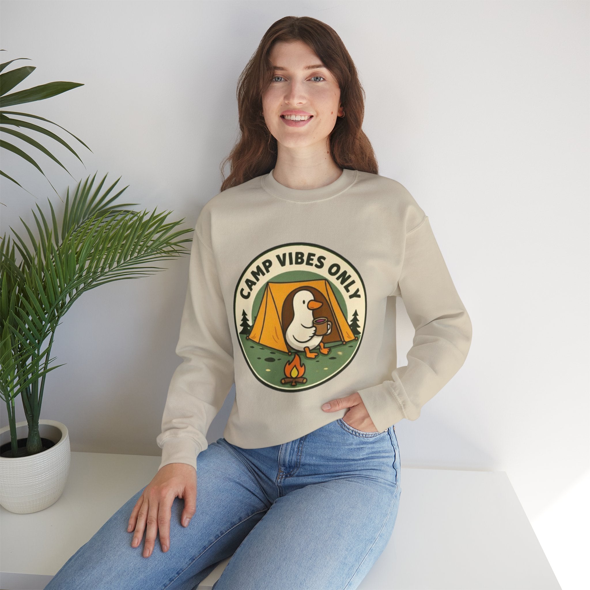 Camp Vibes Crewneck Sweatshirt | Cozy Camping Duck Graphic