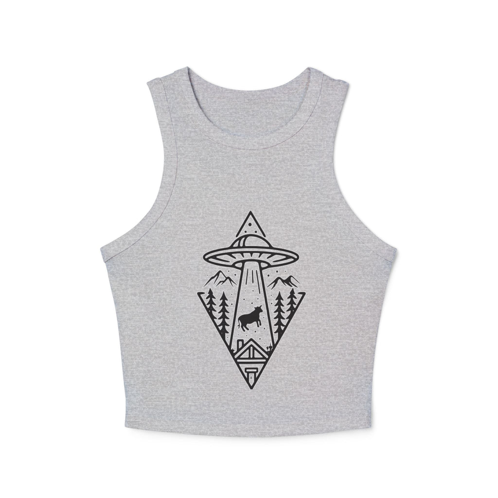 Womens Racer Tank Top | Geometric UFO Mountain Abduction Design
