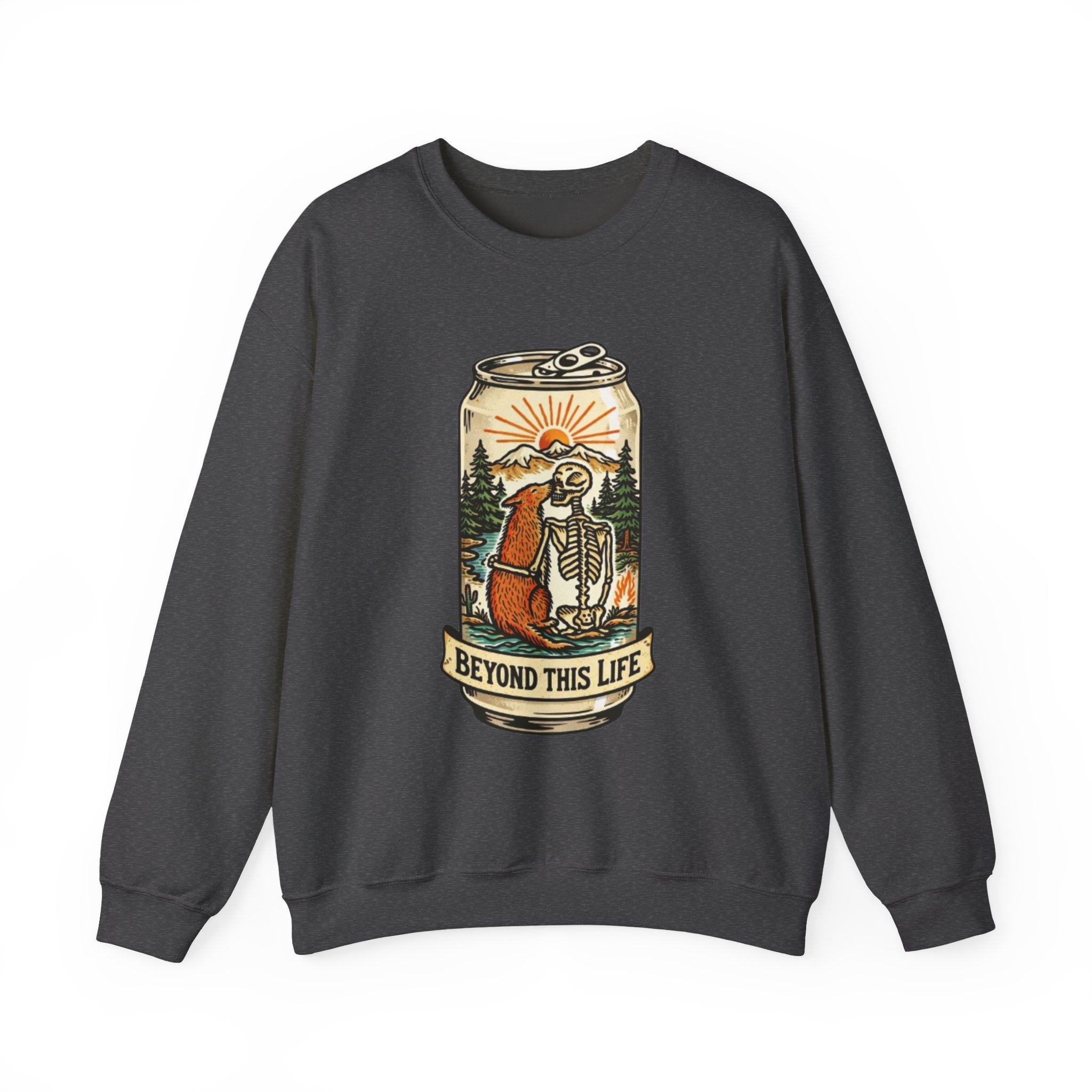 Crewneck Sweatshirt | Beyond This Life Bear & Skeleton Can Graphic