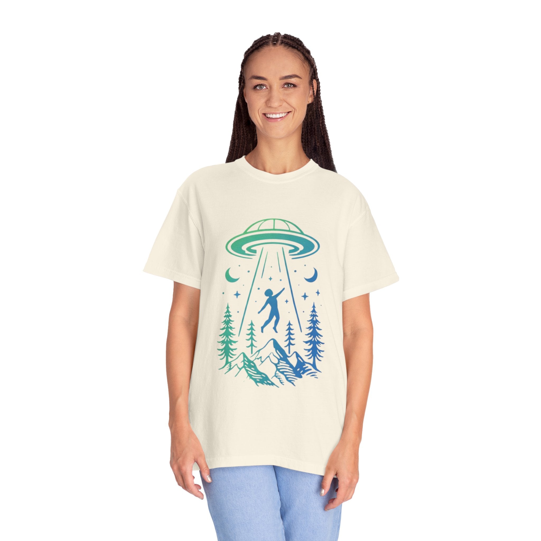Alien Abduction Mountain T-Shirt | UFO Forest Graphic Tee