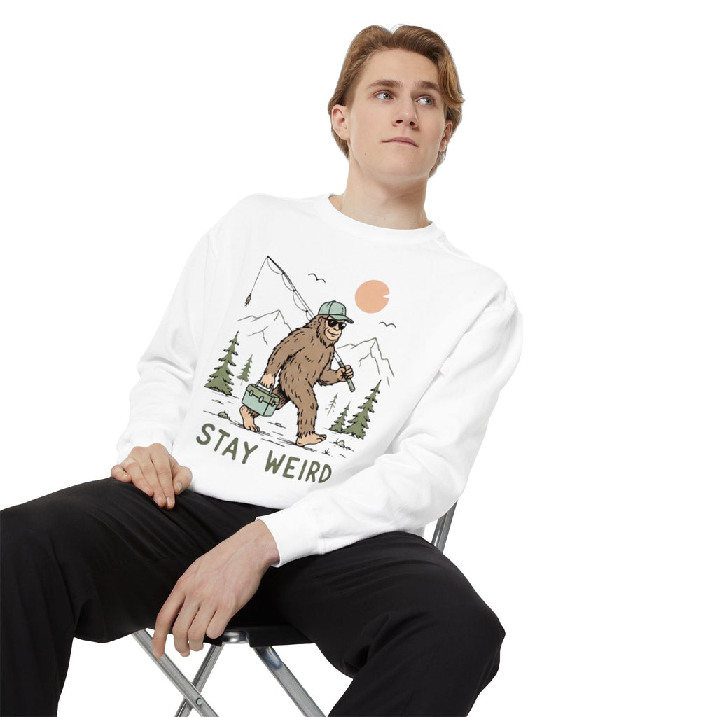 Stay Weird Sweatshirt | Fishing Sasquatch Graphic Crewneck