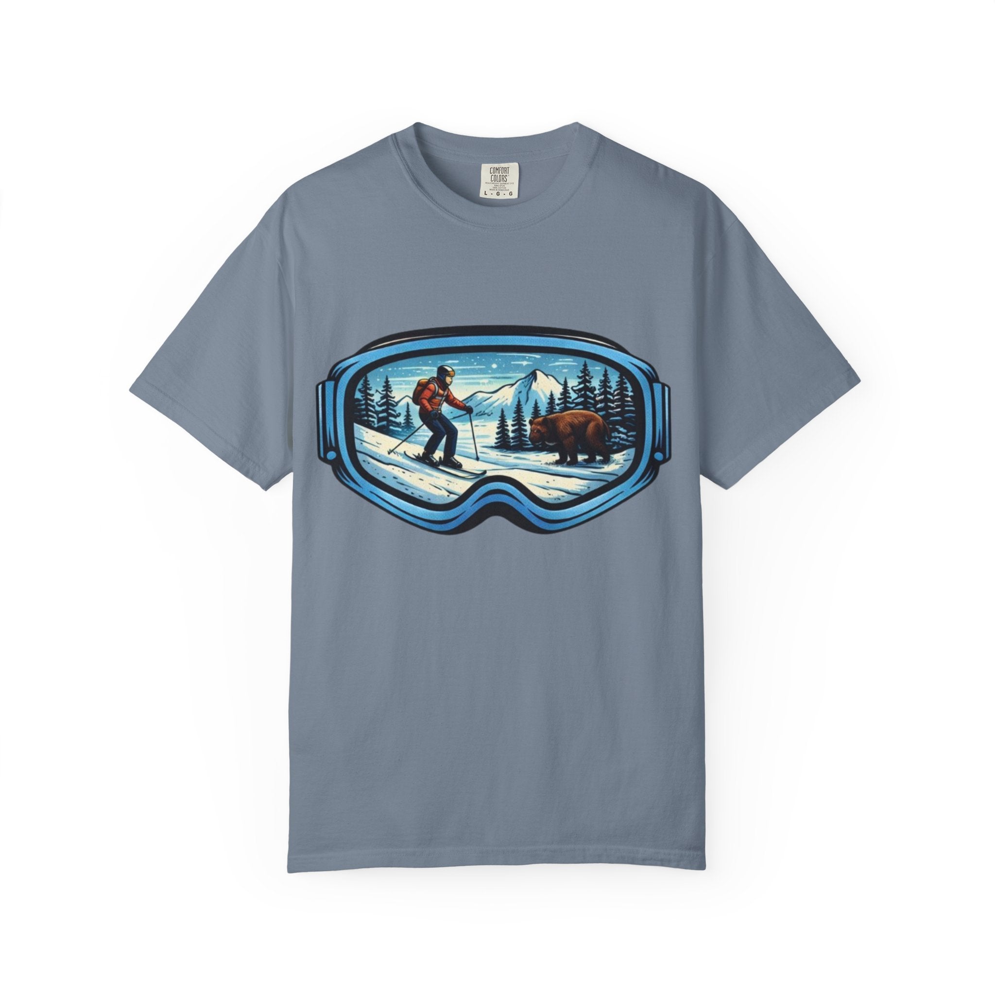 Ski Goggles Scenic T‑Shirt | Skier and Bear Mountain Winter Graphic Tee