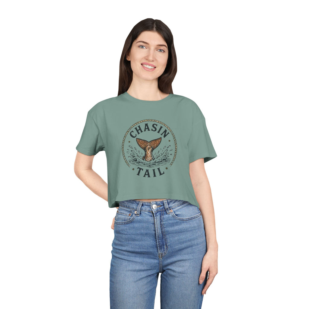 Crop Tee | "Chasin Tail" Fish Tail Graphic Top for Fishing Lovers