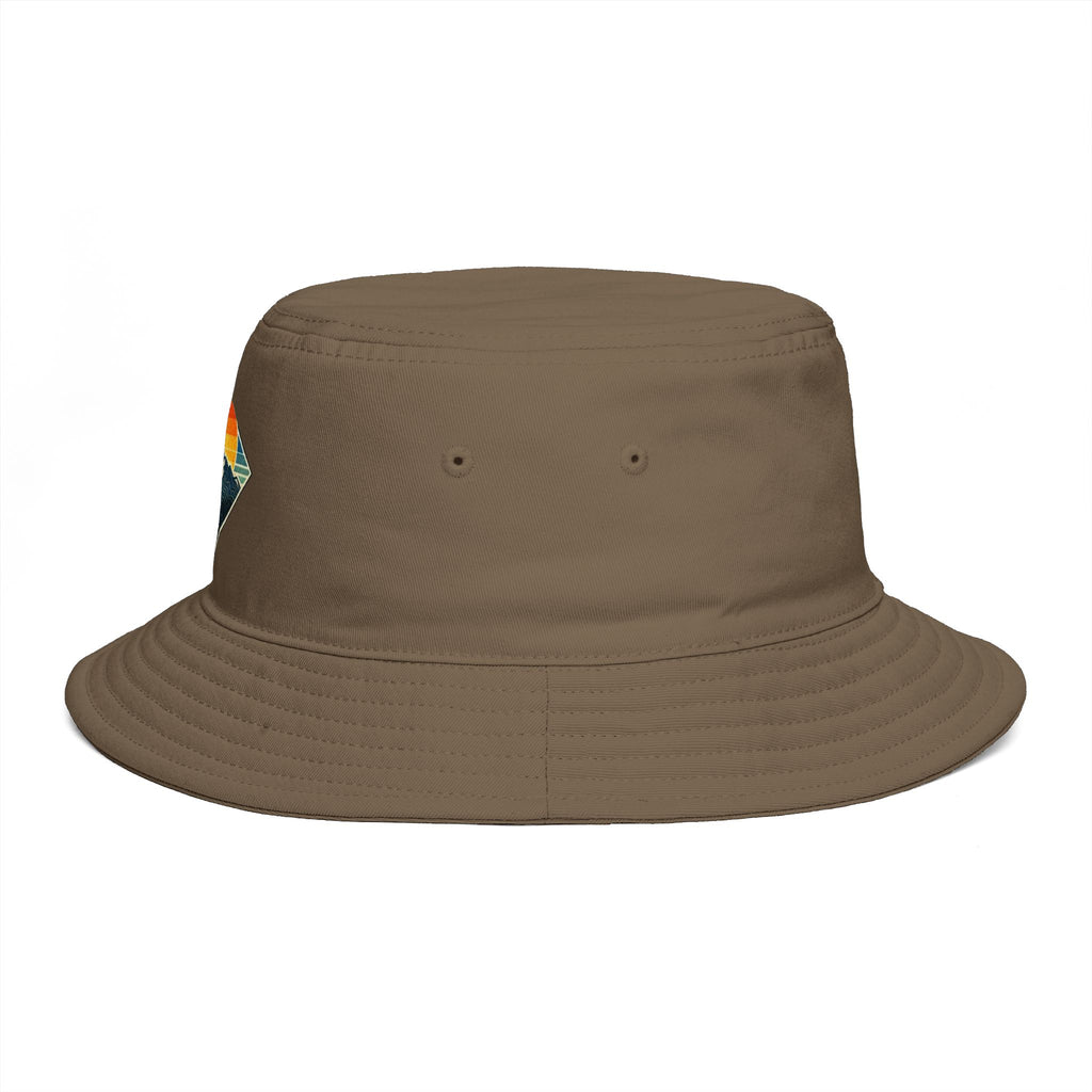 Mountain Sunset Bucket Hat | Retro Outdoor Hiking Patch