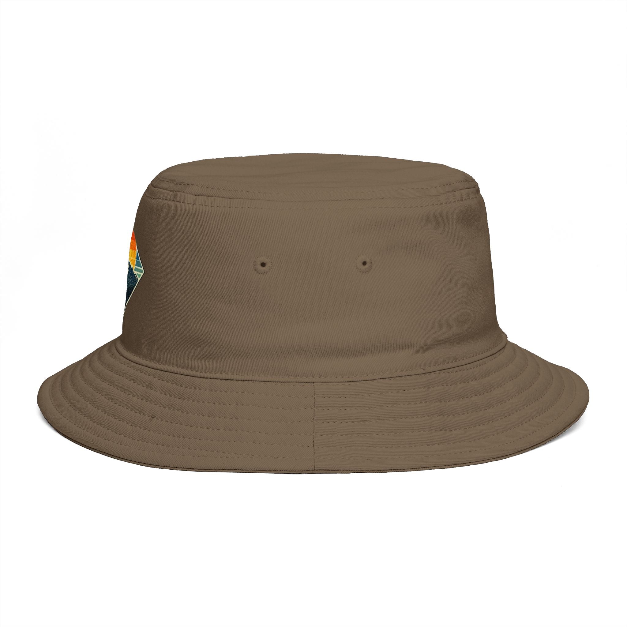 Mountain Sunset Bucket Hat | Retro Outdoor Hiking Patch