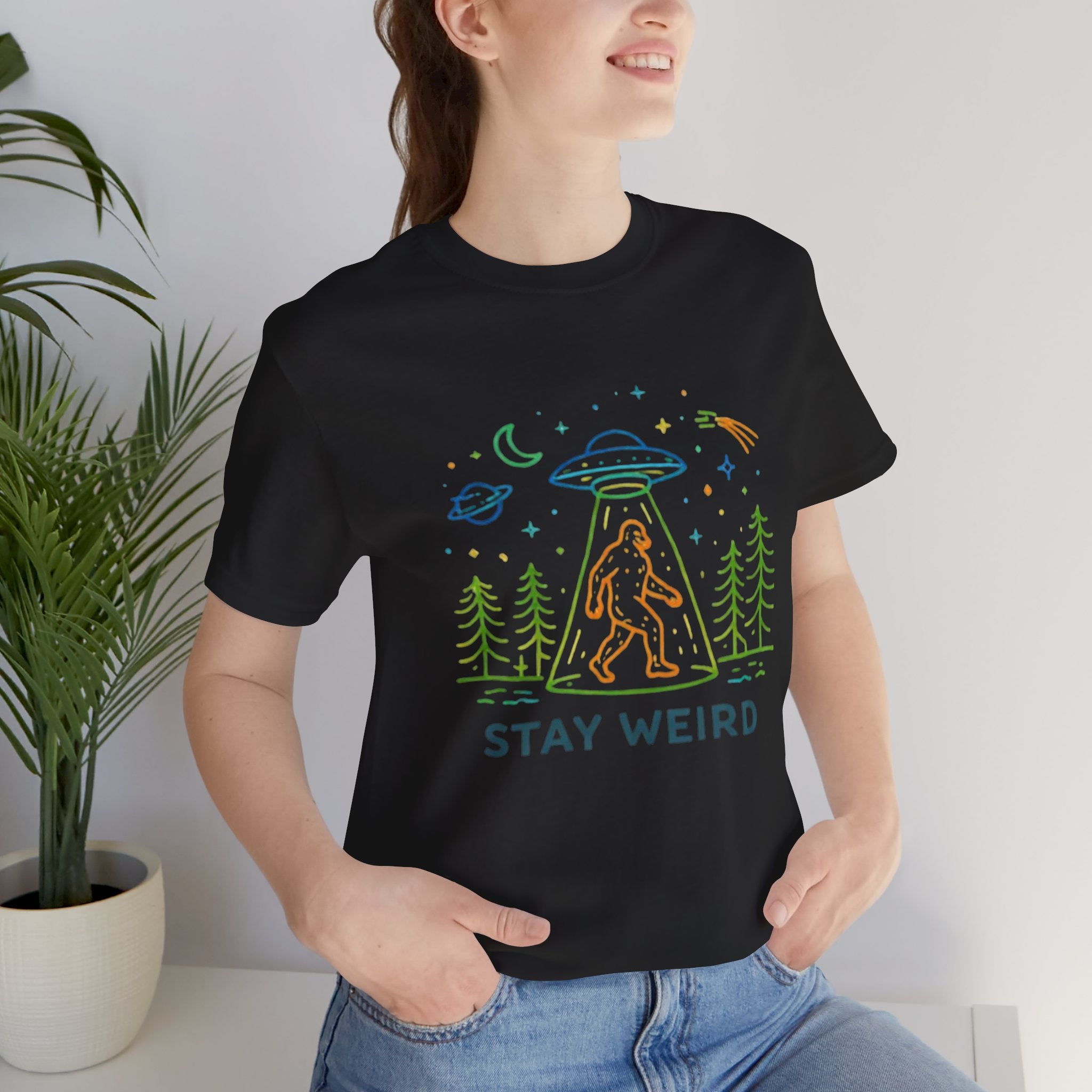 Stay Weird UFO Bigfoot T-Shirt Funny Alien Abduction Graphic Tee