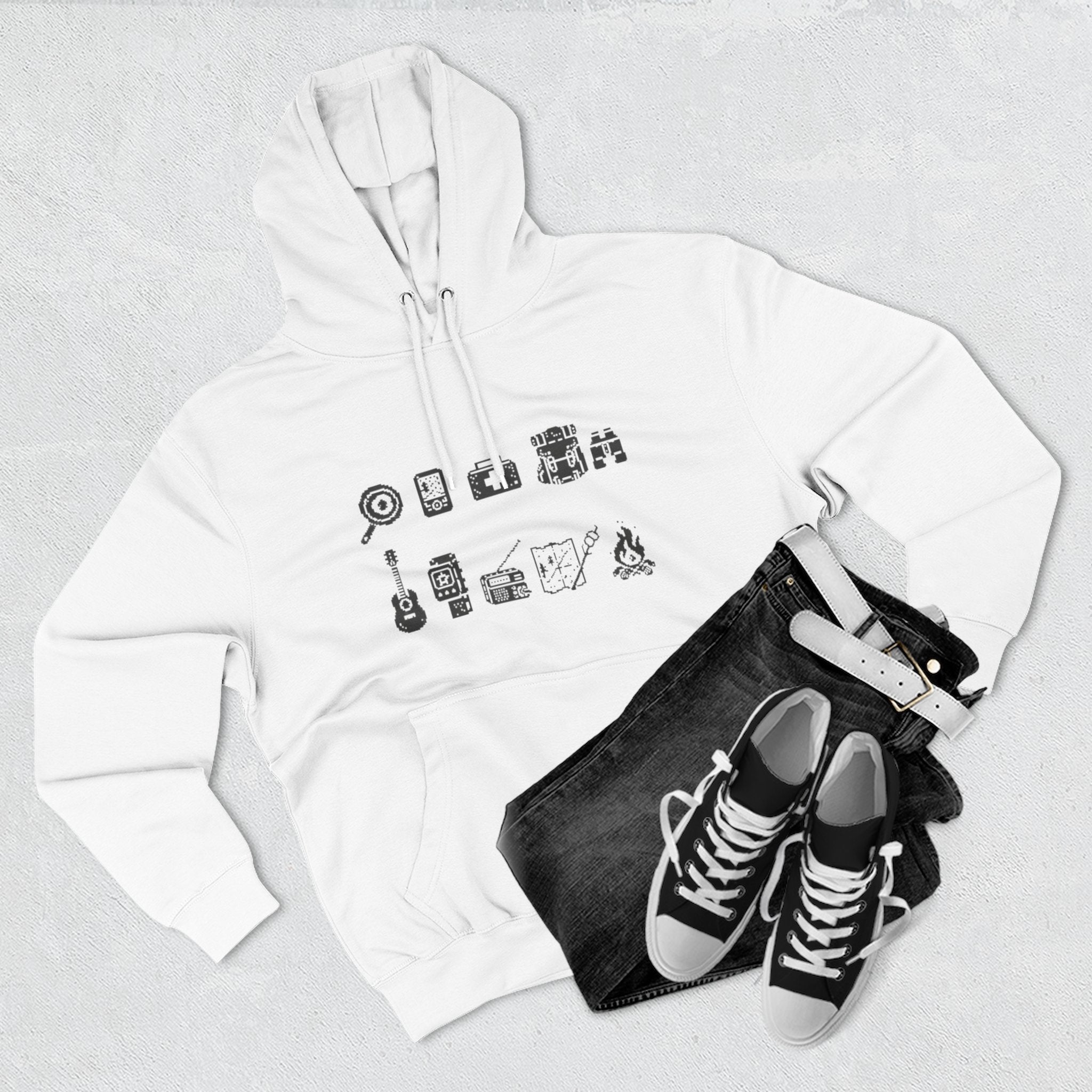 Minimalist Camping Essentials Hoodie | Three-Panel Fleece